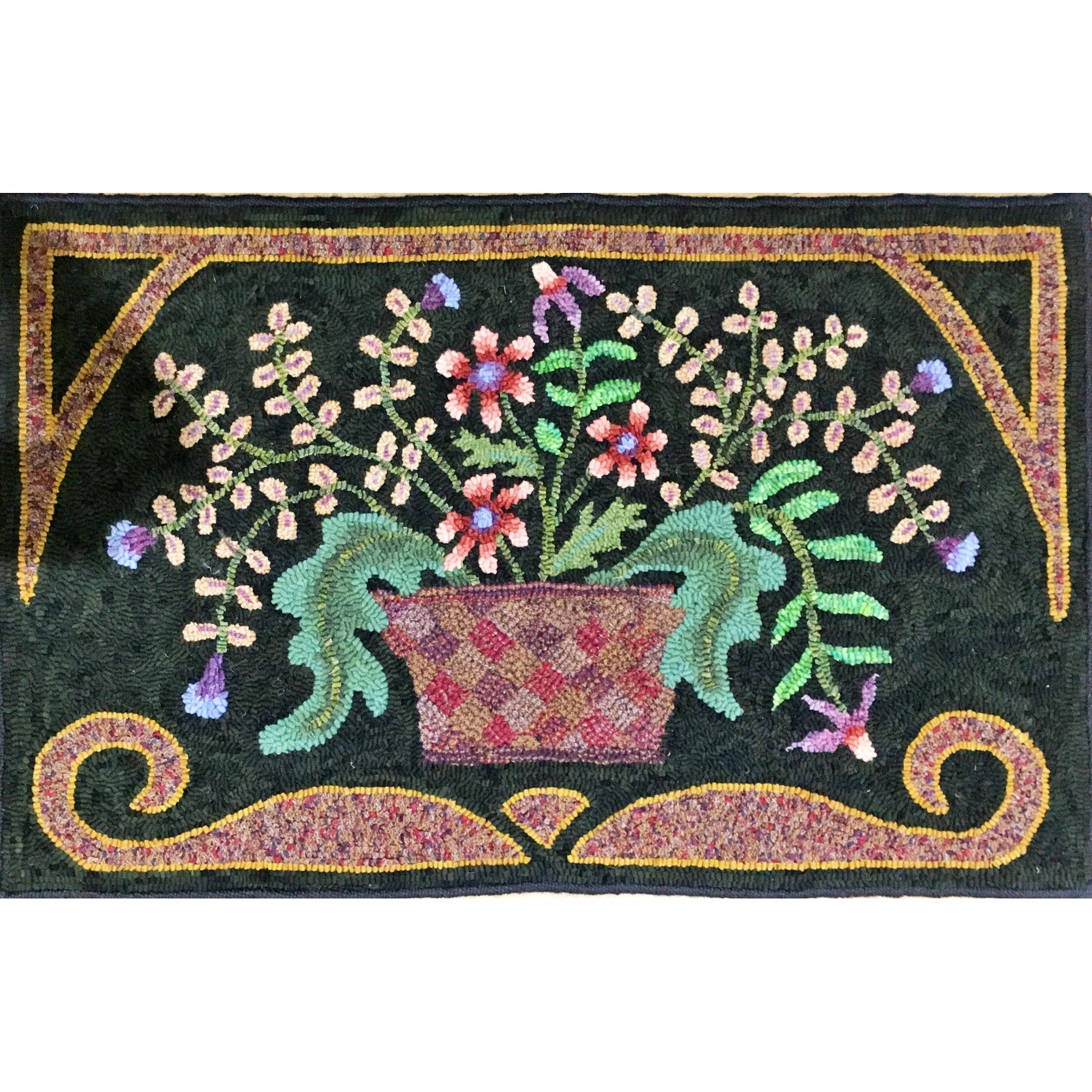Basket Of Flowers, rug hooked by Vivily Powers