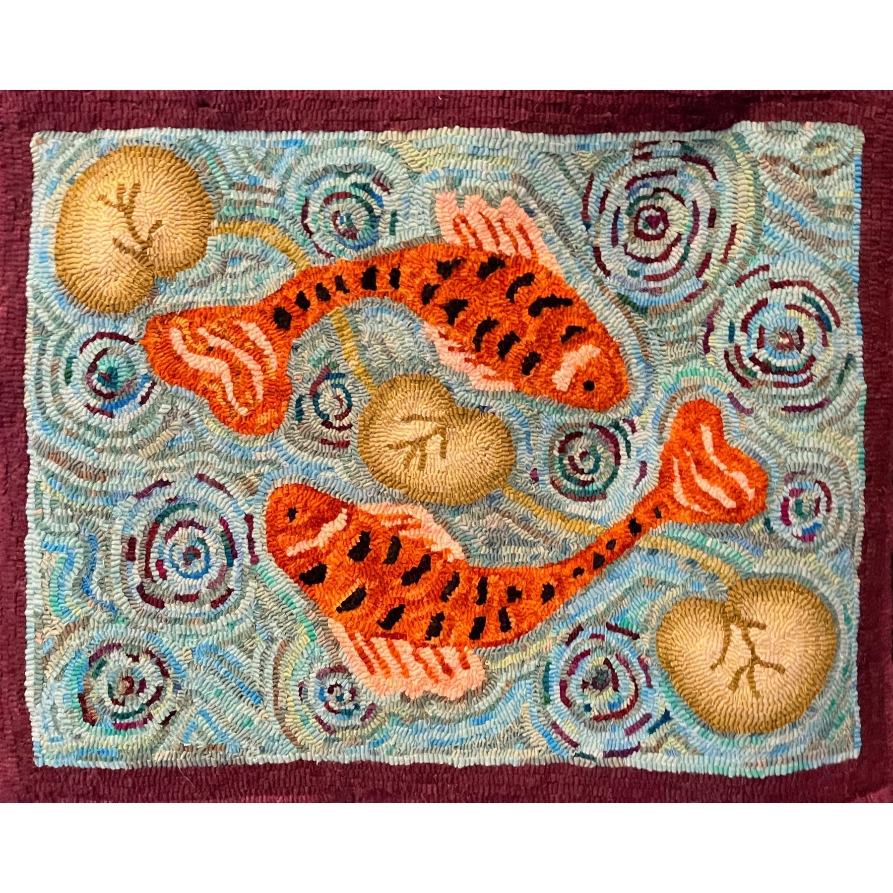 The Fish Pond, rug hooked by Brenda Wrobel