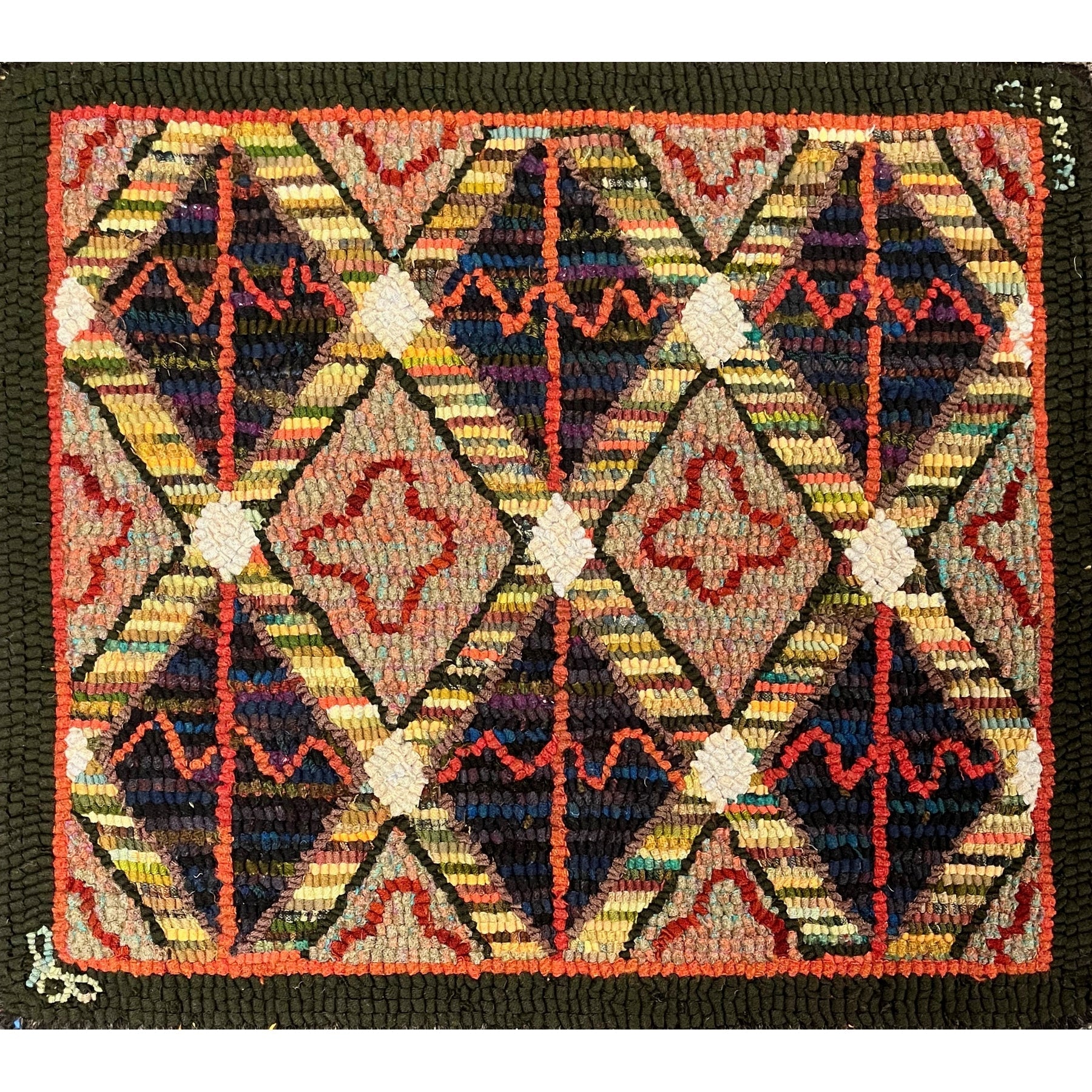 Criss Cross, rug hooked by Linda Gillen