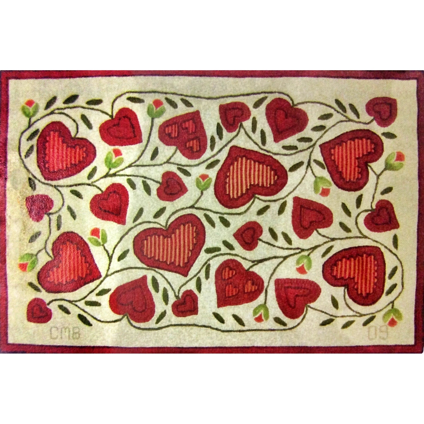 Hearts & Tulips, rug hooked by Corrine Bridge