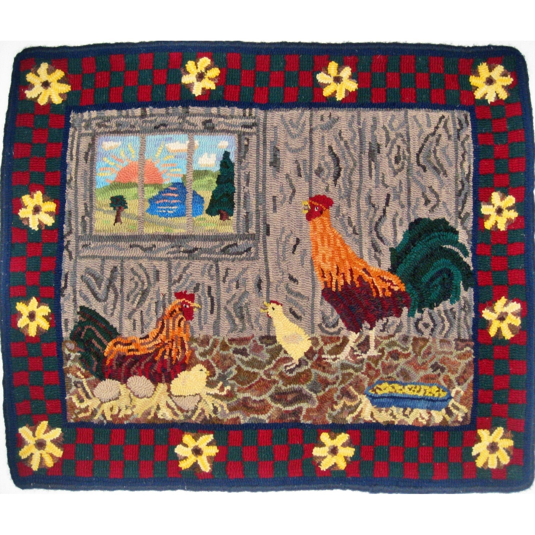 Chicks Acting Like Mom & Pop, rug hooked by John Leonard