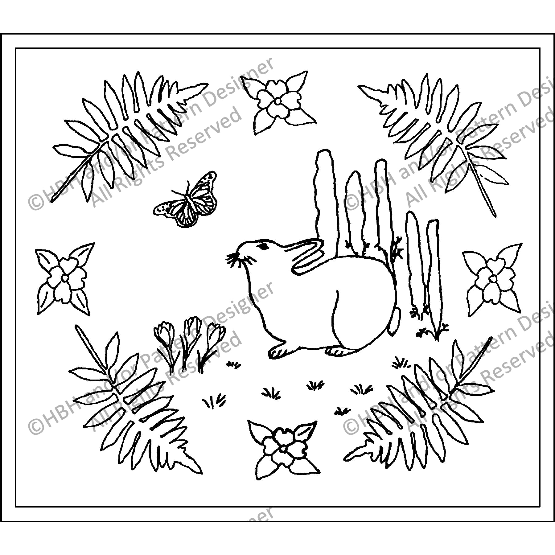 Nosy Rabbit Center, rug hooking pattern