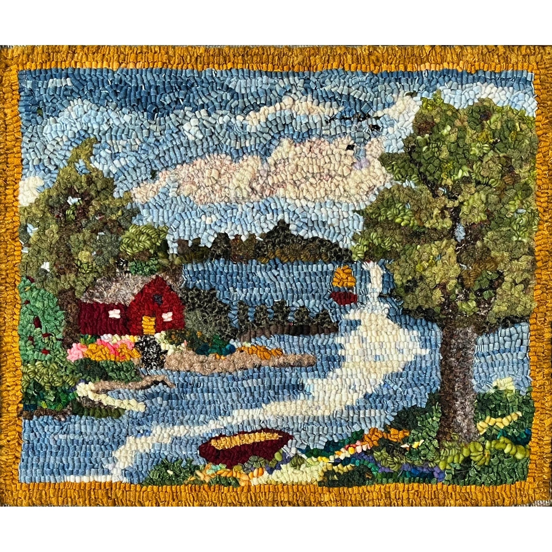 Summer Lake, rug hooked by Magbis Vizcaino-Green