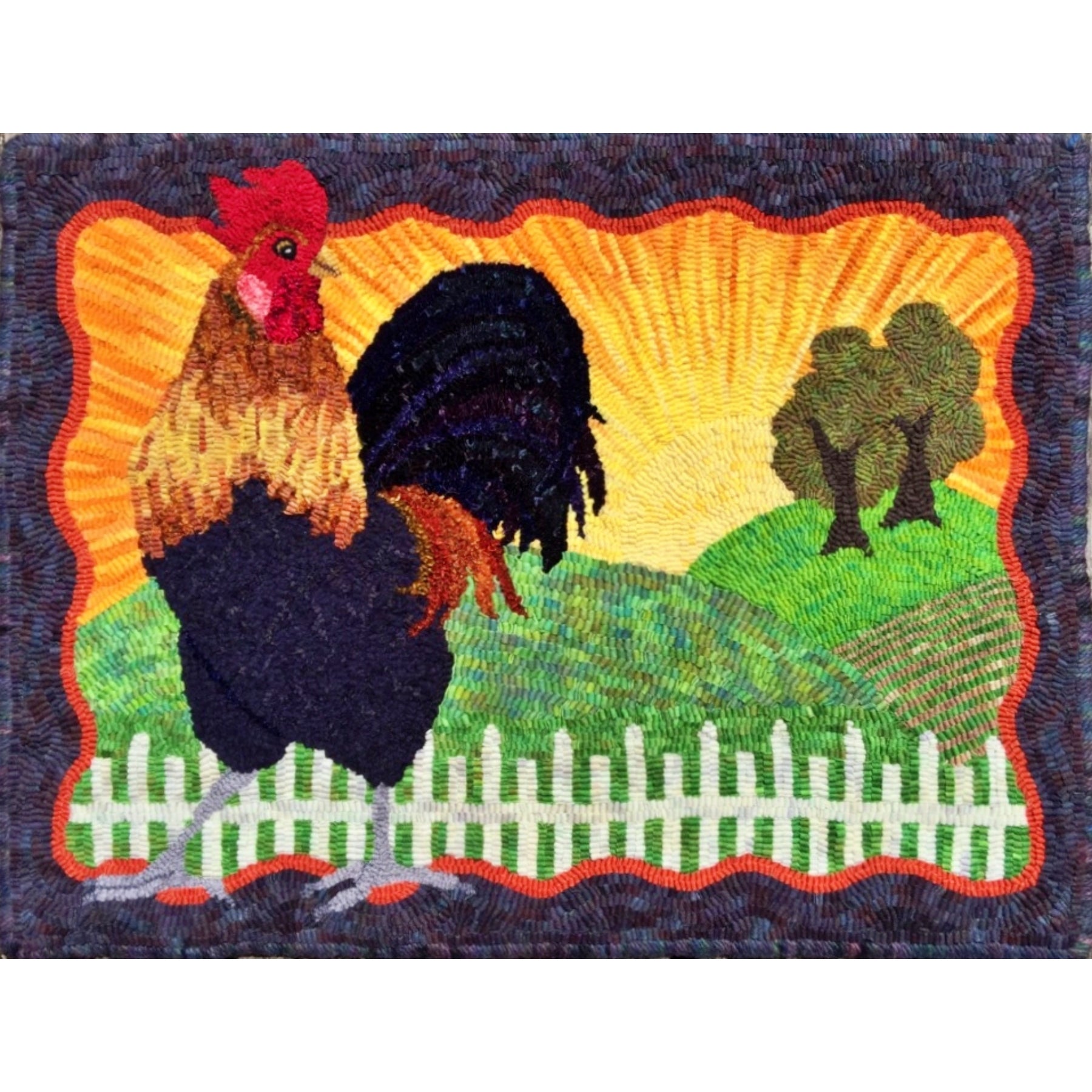 Sunshine Makes Me Happy, rug hooked by Patti Blain