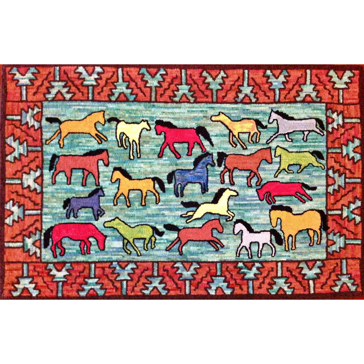 Azarie Horses, rug hooked by Elise Roberts