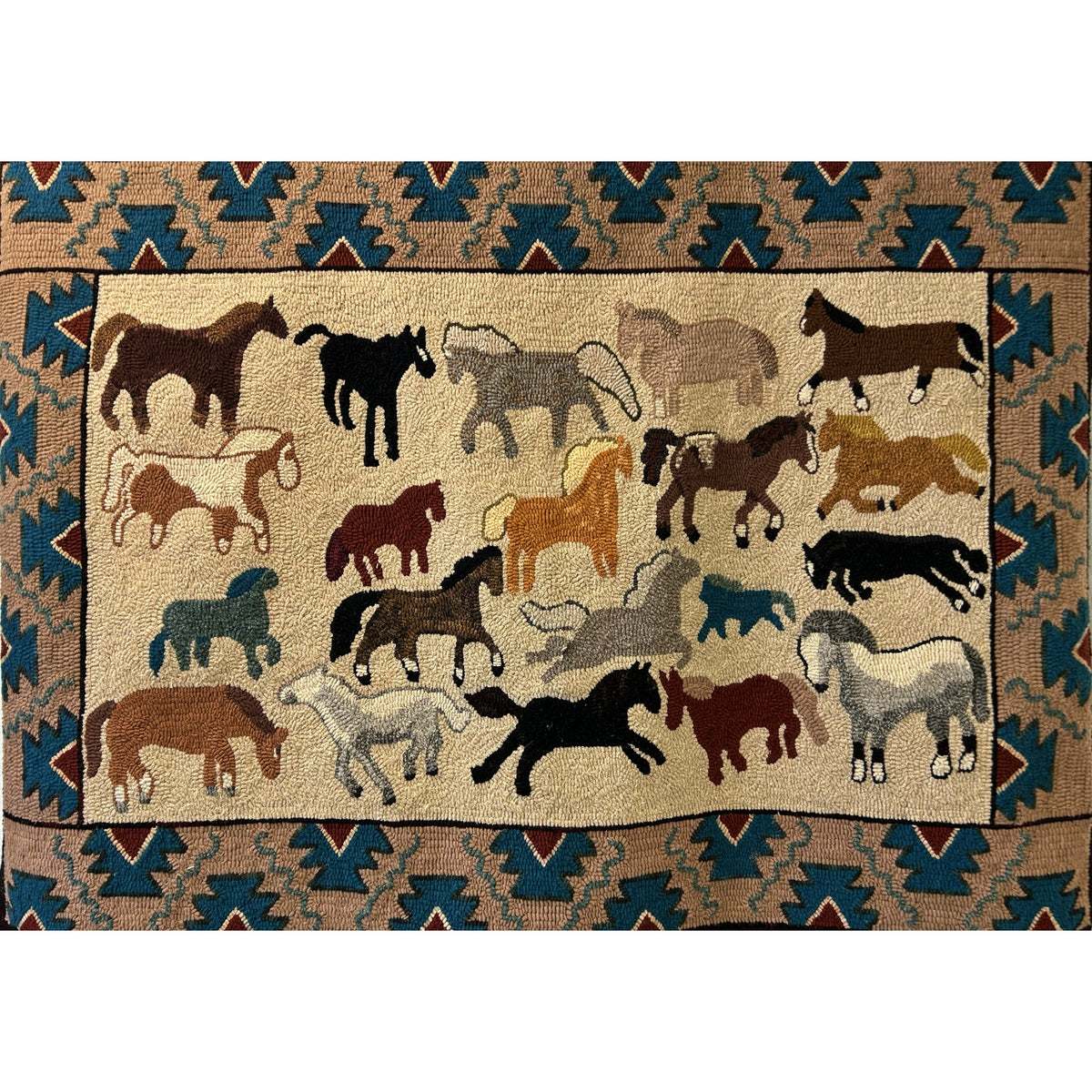 Azarie Horses, rug hooked by Katy Powell