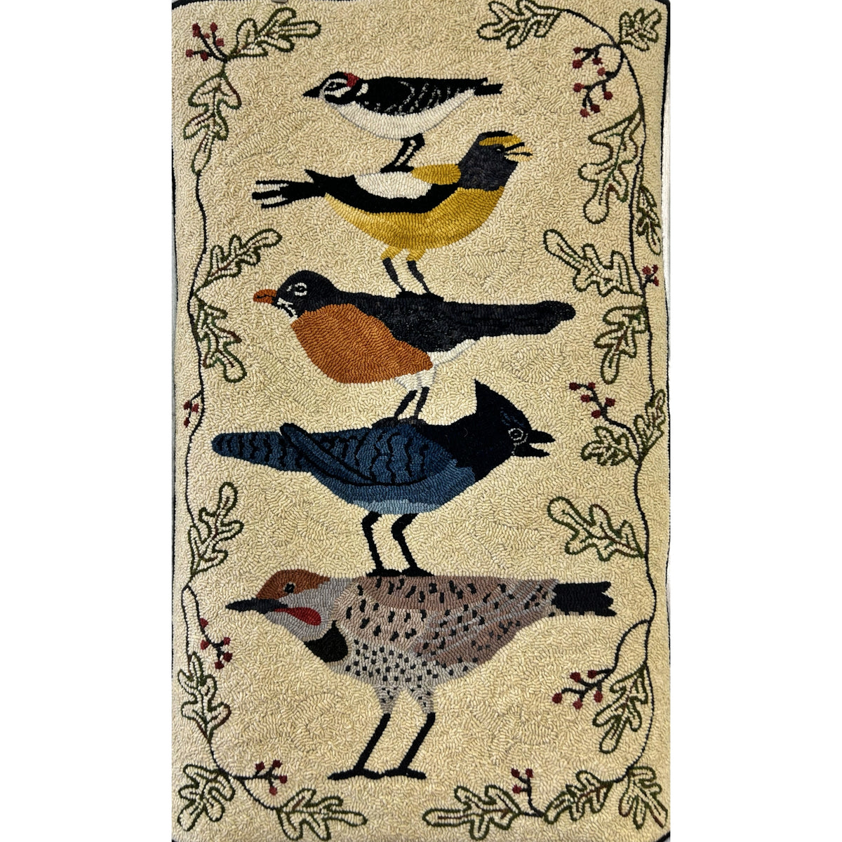 Not of a Feather, rug hooked by Merri Rieger (adapted)
