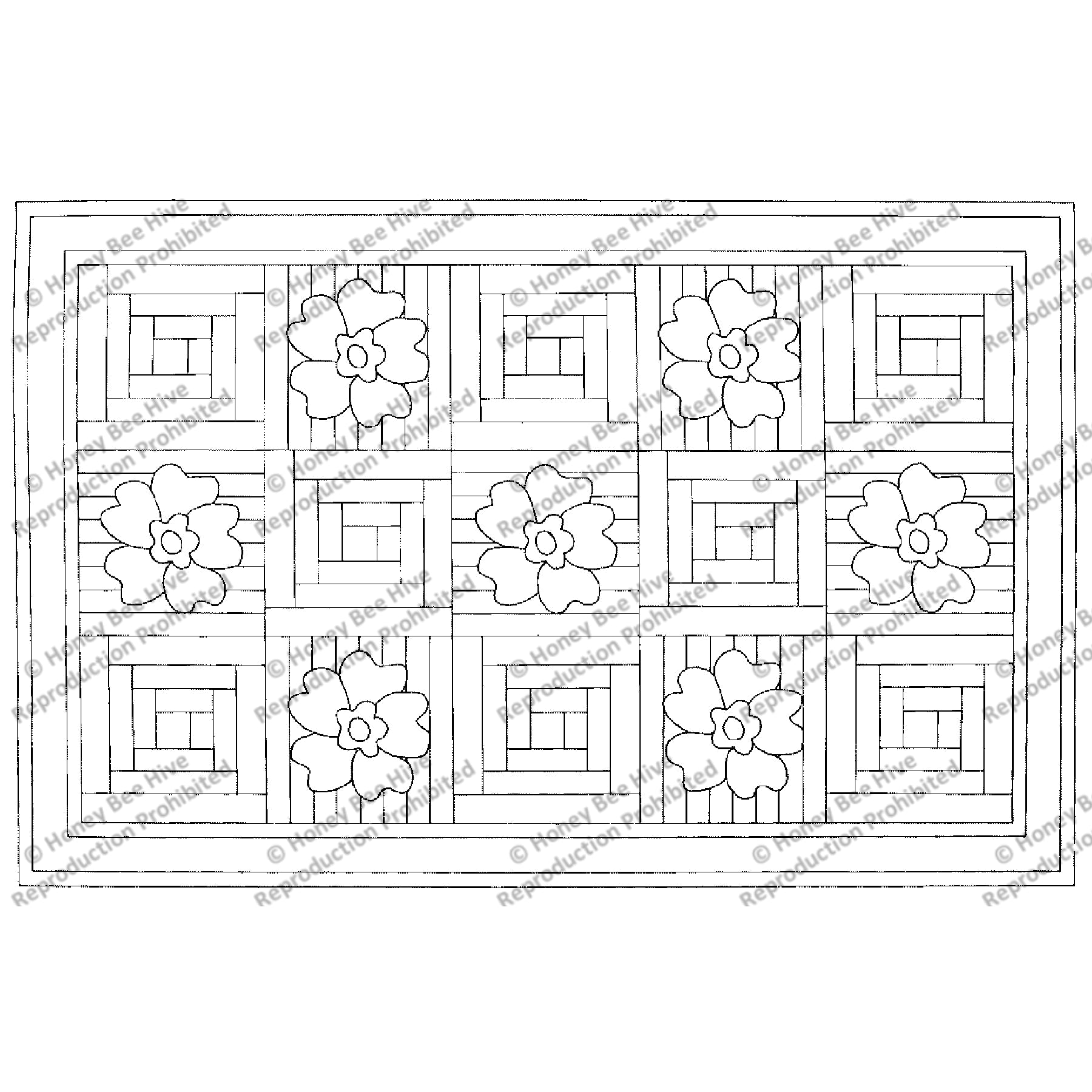 Floral Log Cabin, rug hooking pattern