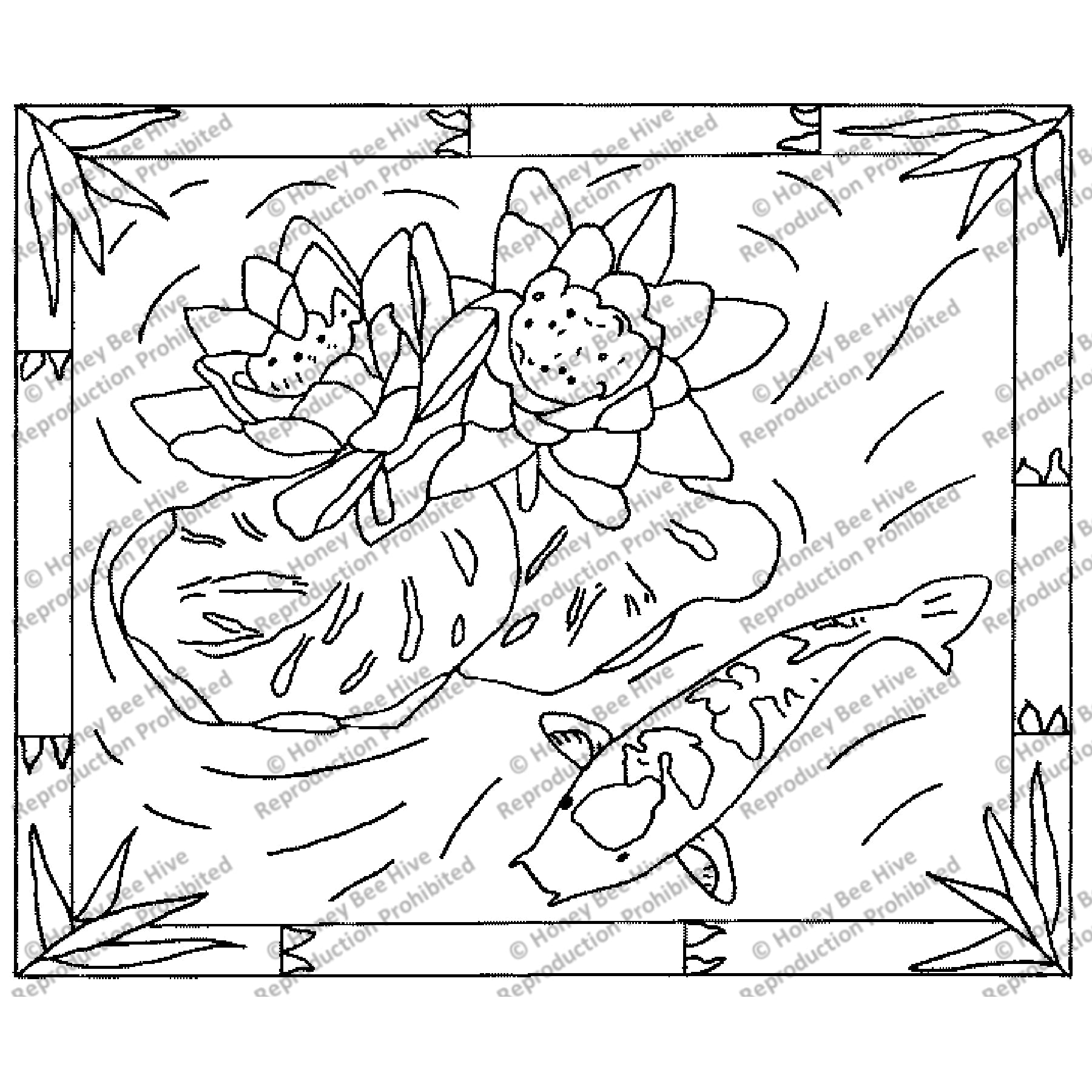 Rug Hooking Pattern: Lilies and Koi (PR1442) | Honey Bee Hive Rug