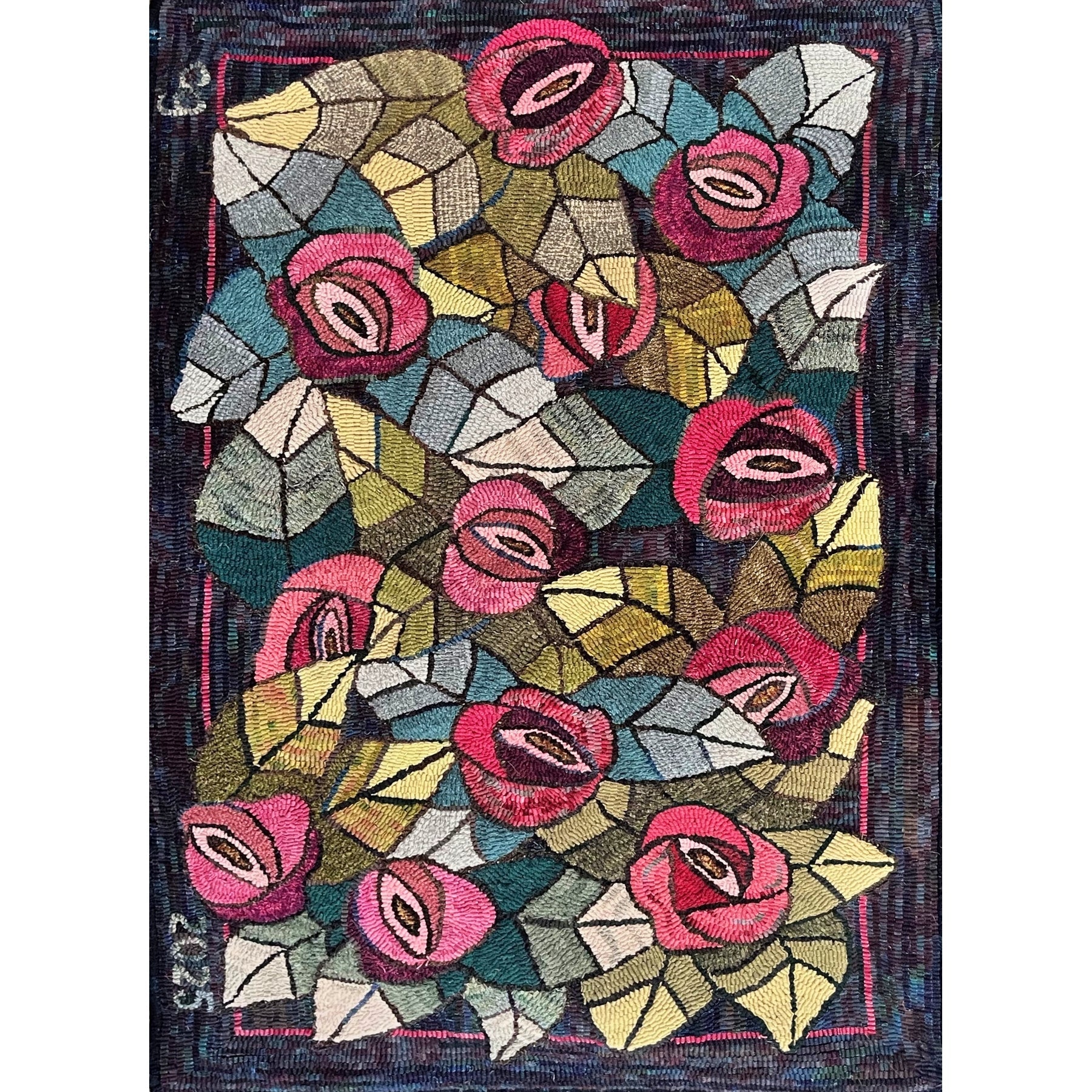 A Dozen Roses, rug hooked by Cass Gannaway