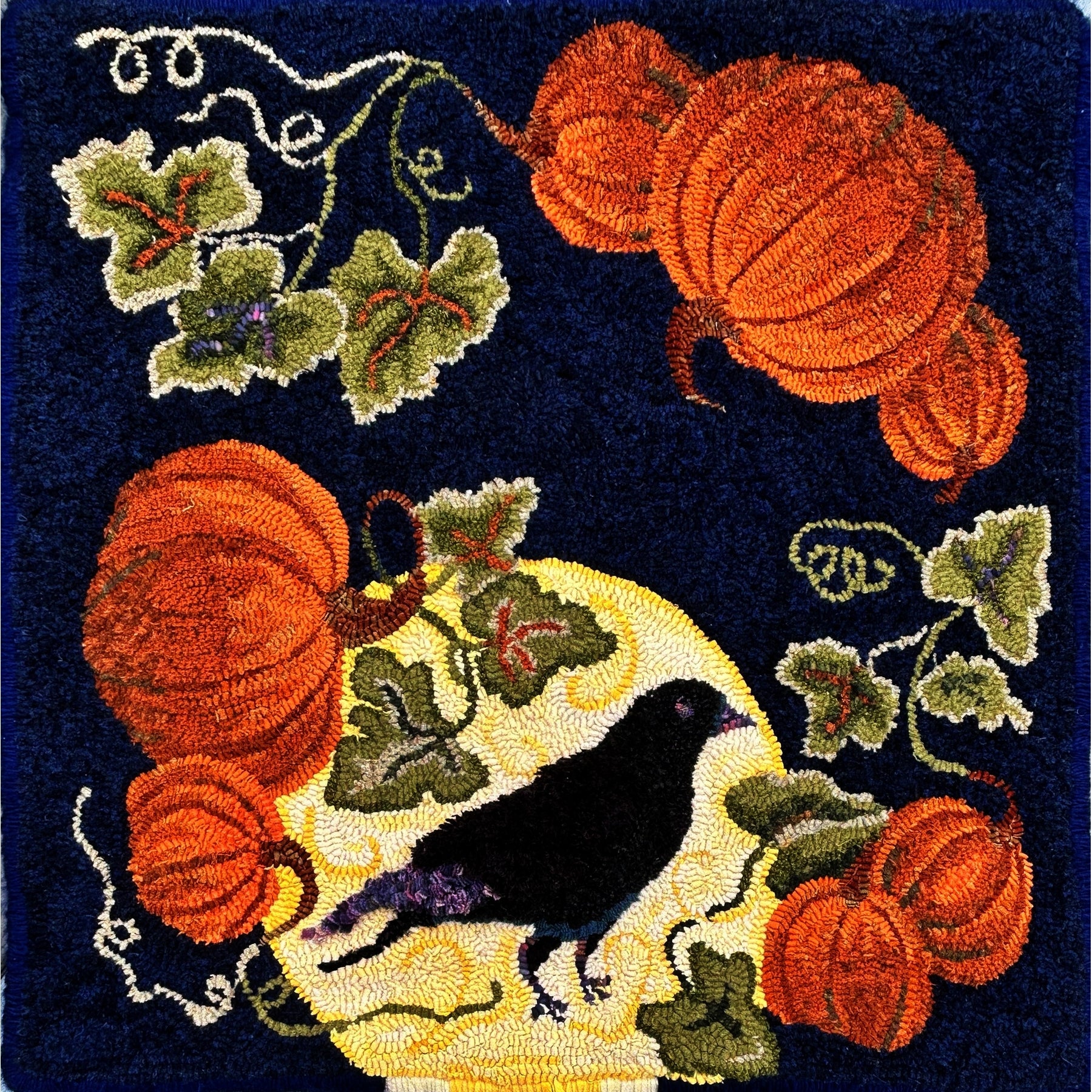 Pumpkin Harvest, rug hooked by Judy Shields