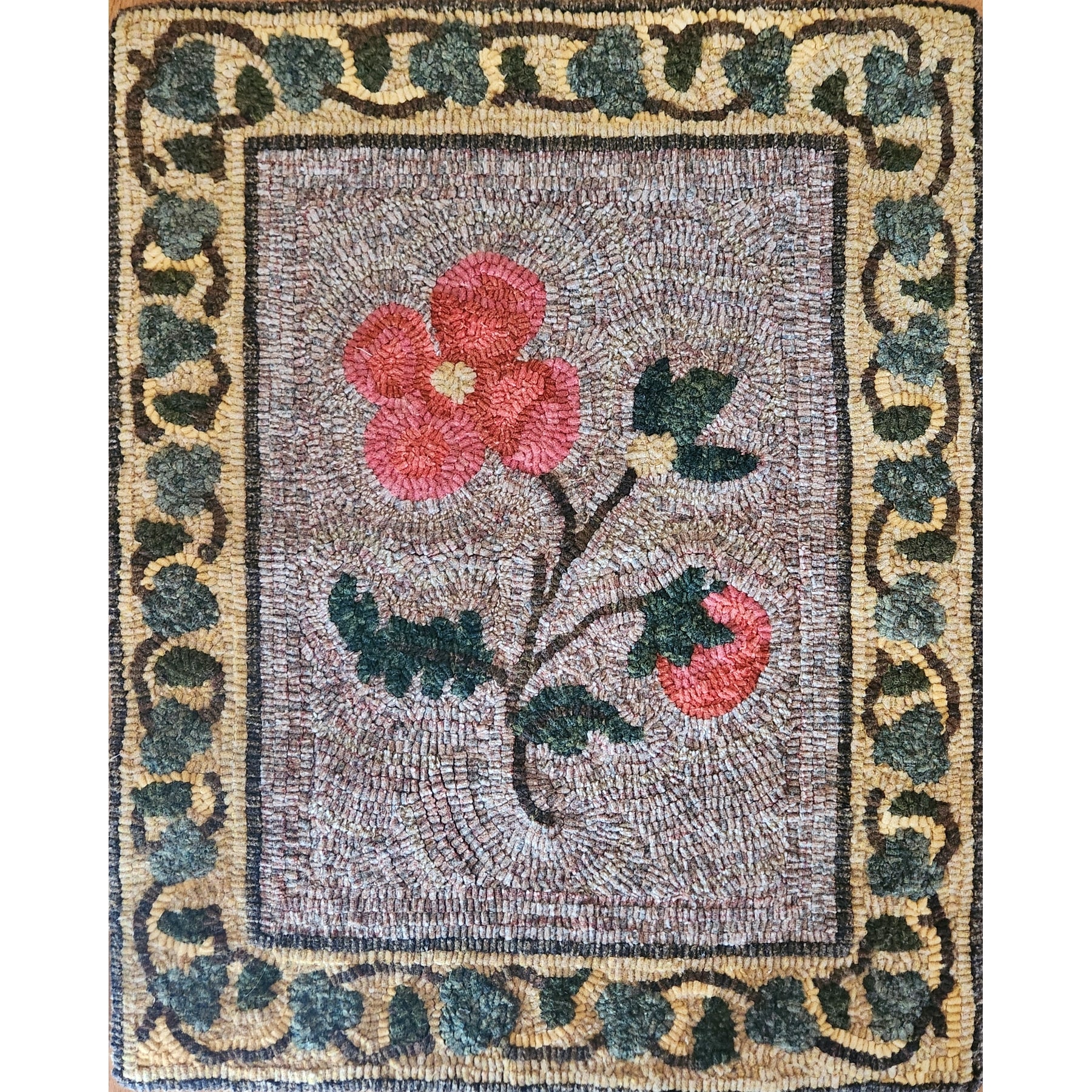 Medievil Flora II, rug hooked by Diane Goertz