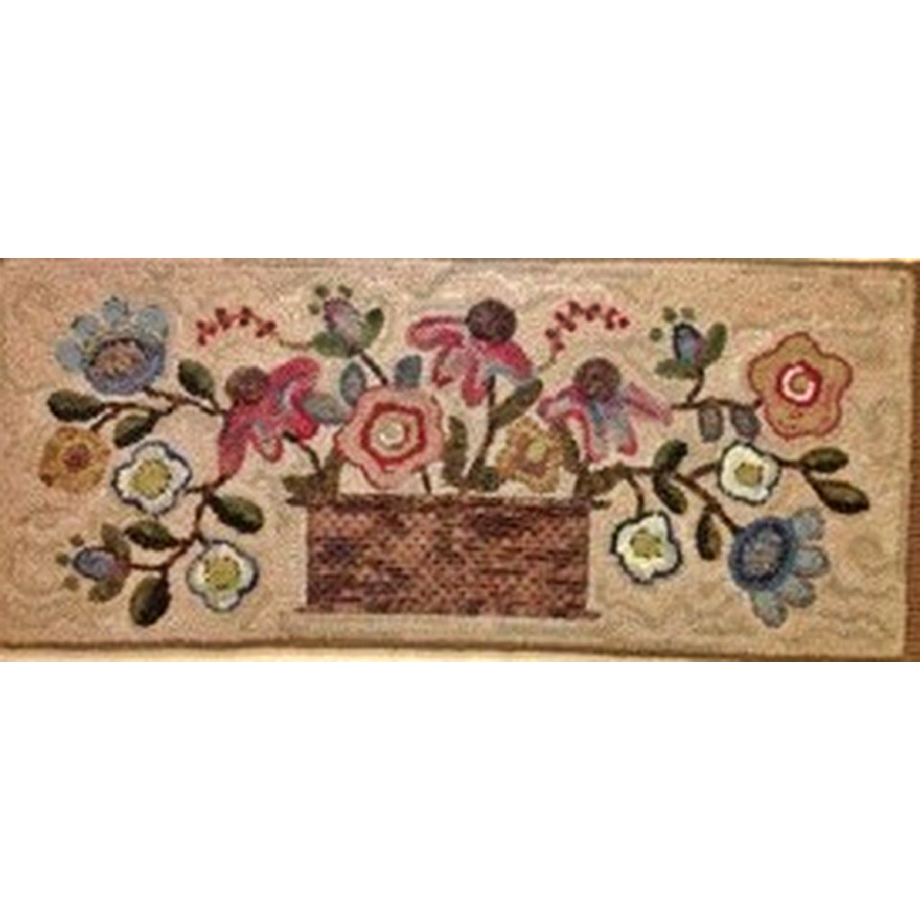 Spring Basket, rug hooked by Kathie Meyers