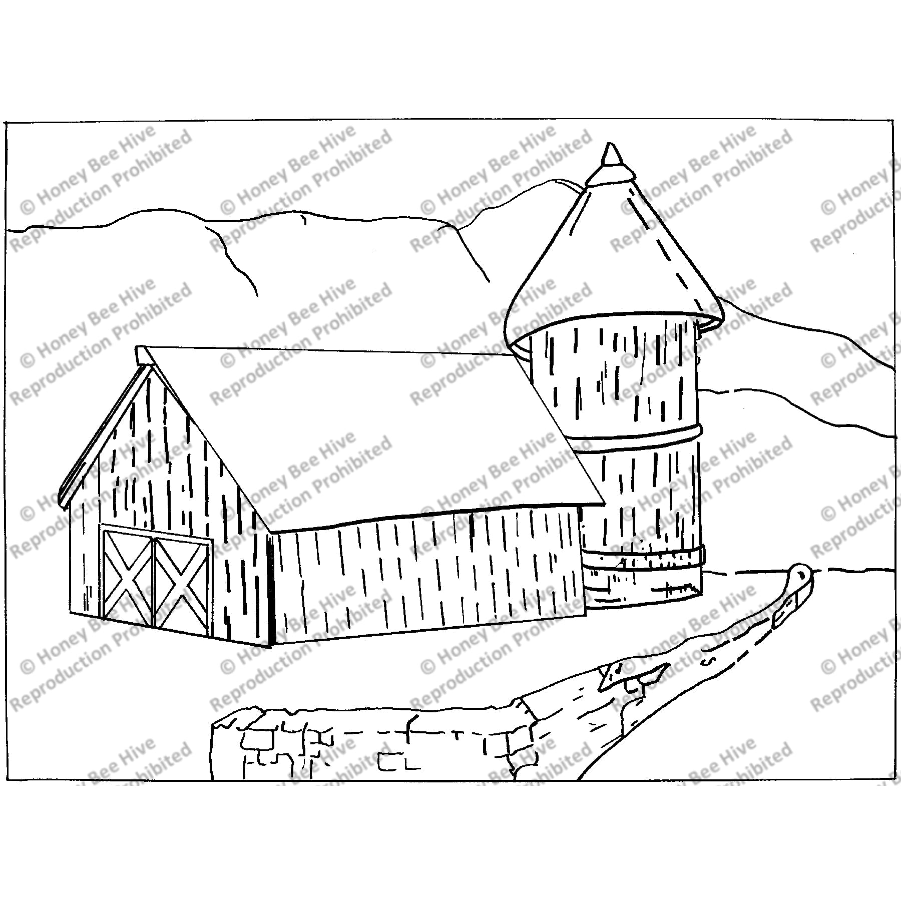 Barn, Silo & Wall, rug hooking pattern