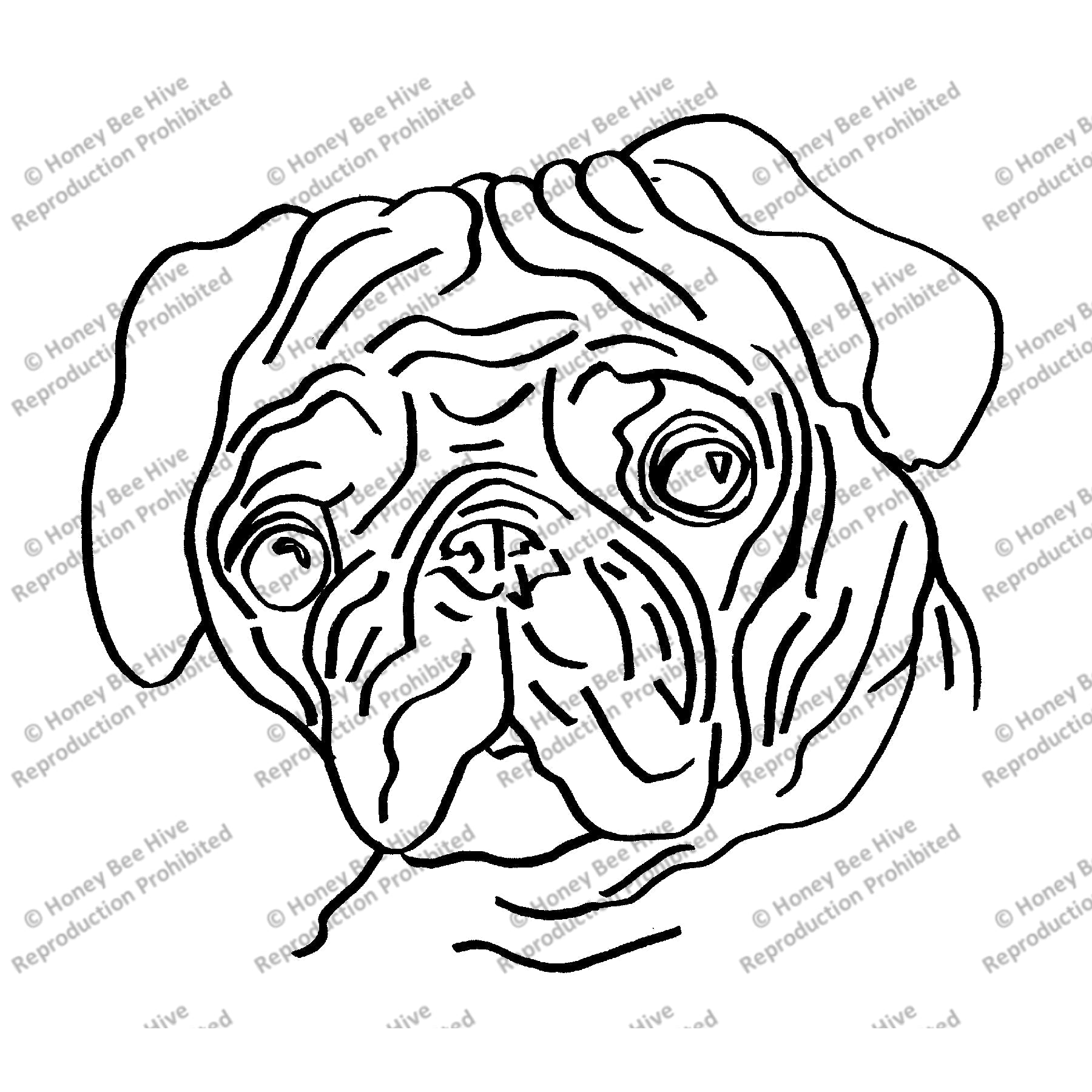 Pug Chloe, rug hooking pattern