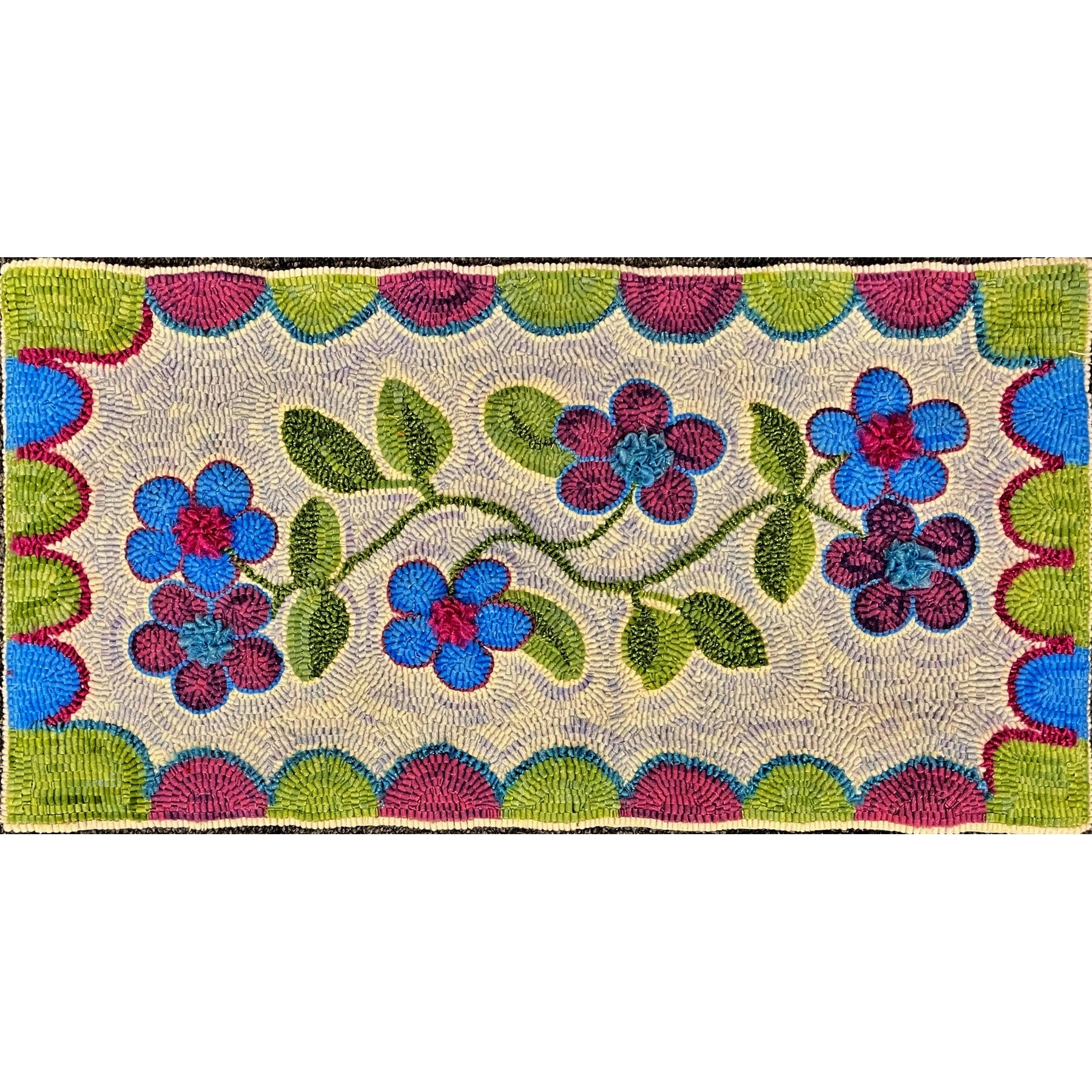 Primitive Floral Rug Runner - Center Alternate, rug hooked by Mary McGrath