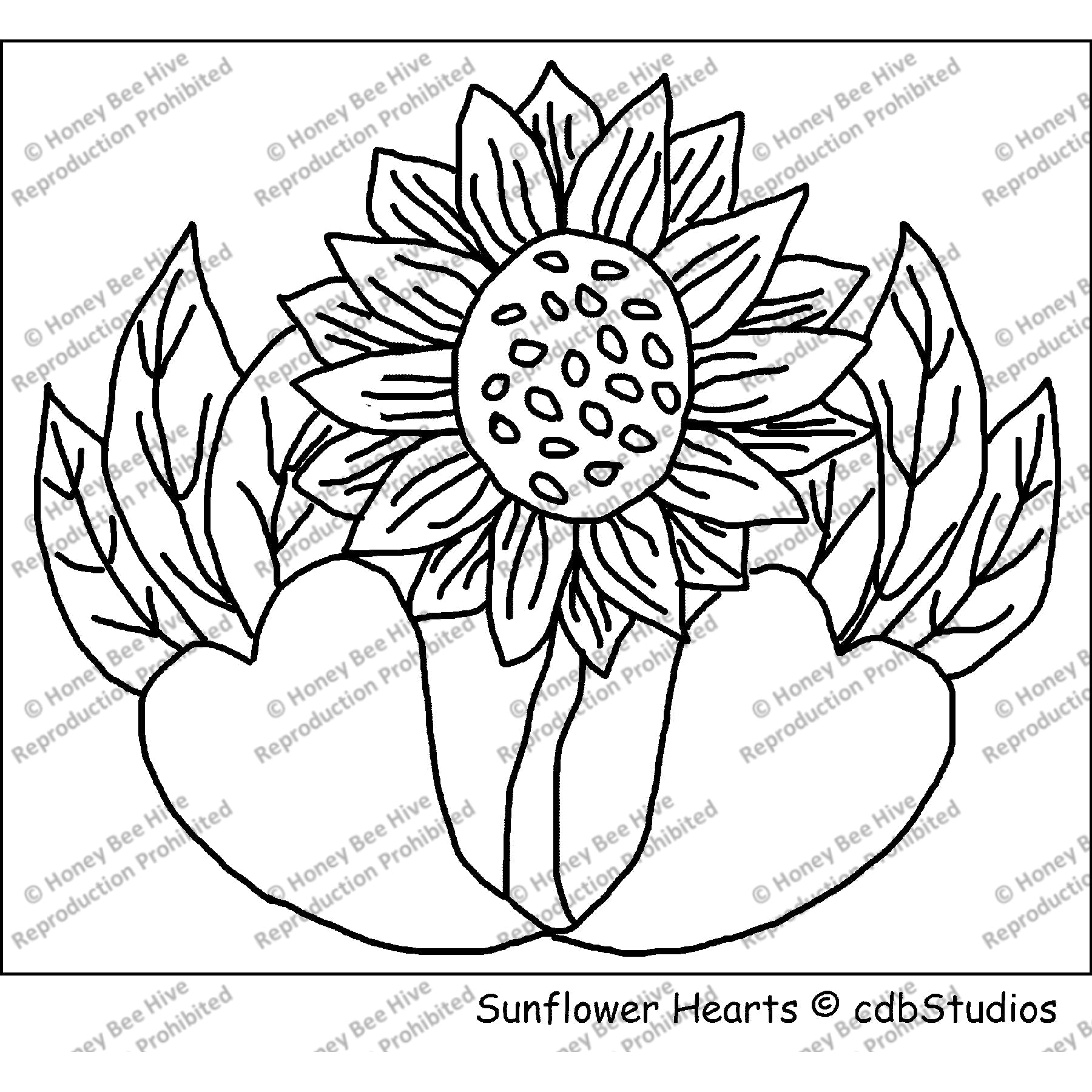 Sunflower Hearts, rug hooking pattern