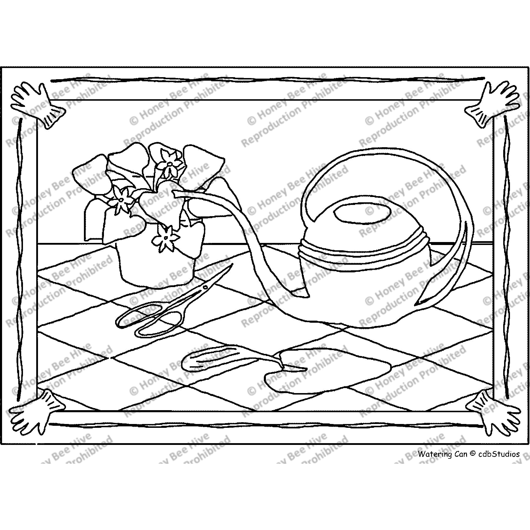 Watering Can, rug hooking pattern