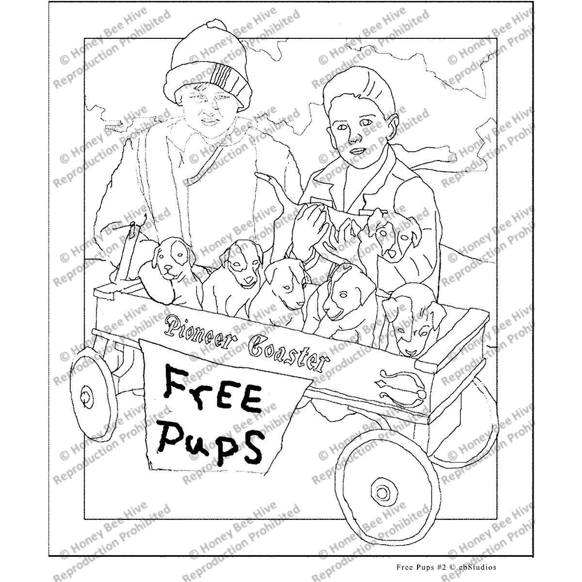 Free Pups #2, rug hooking pattern