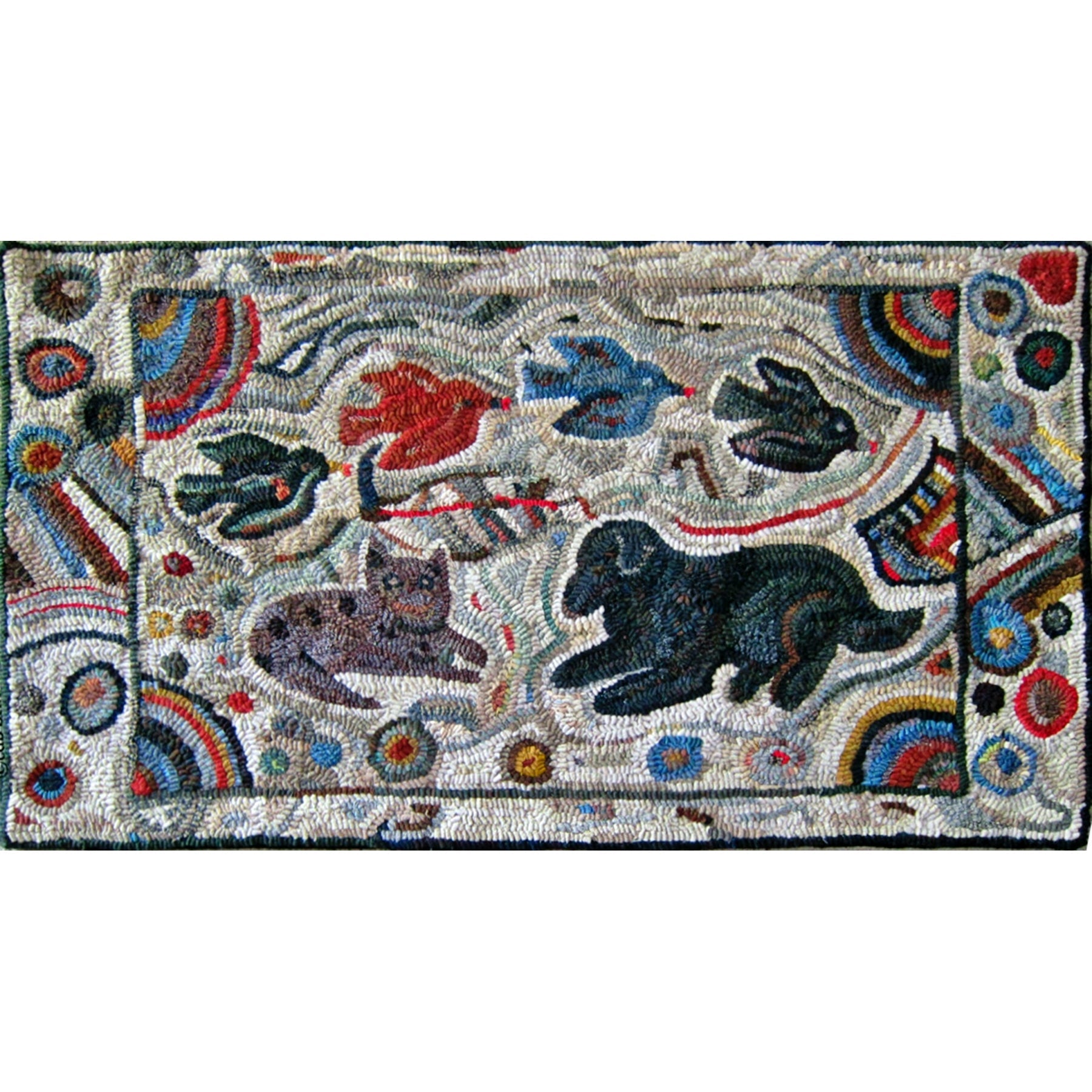 Birdie Quartet, rug hooked by Cheryl Bollenbach