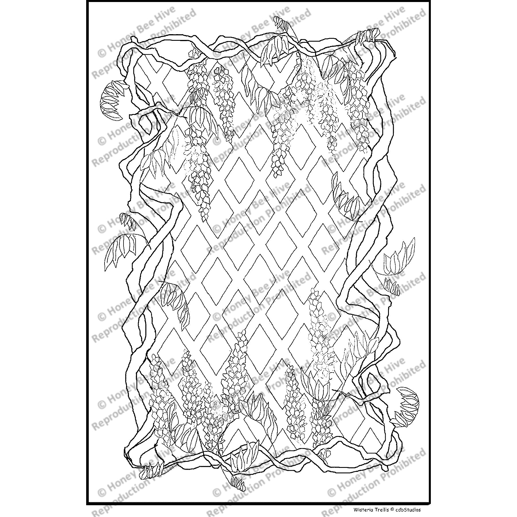 Wisteria on Trellis, rug hooking pattern