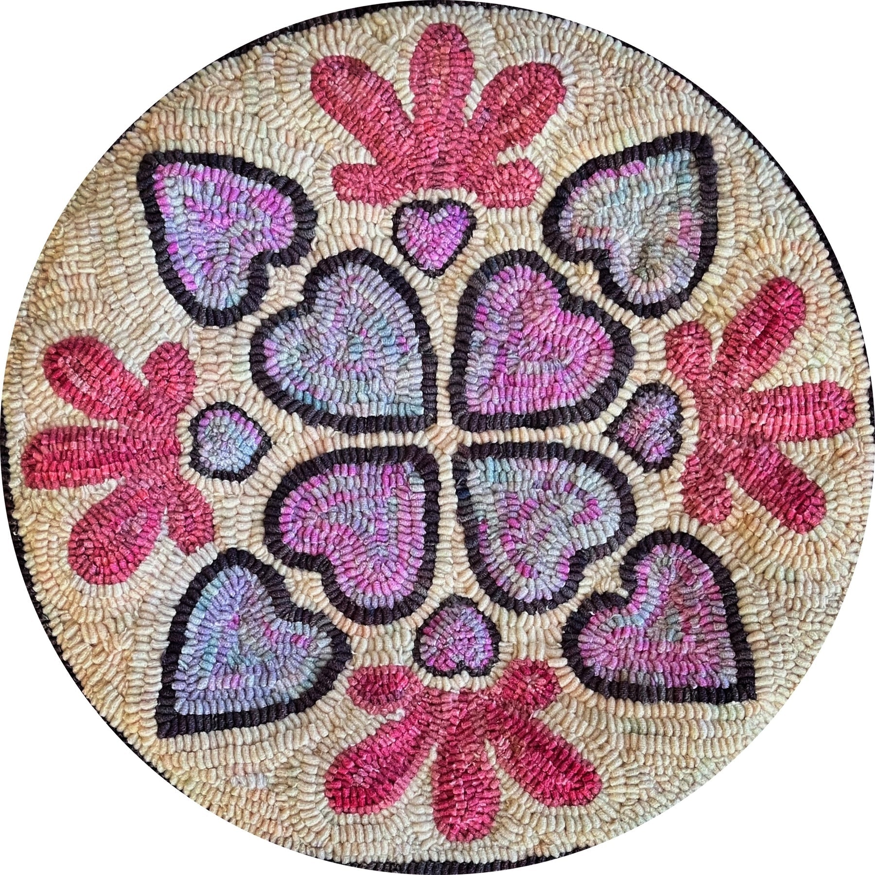 Heart Center Chair Mat, rug hooked by Cheryl Bollenbach