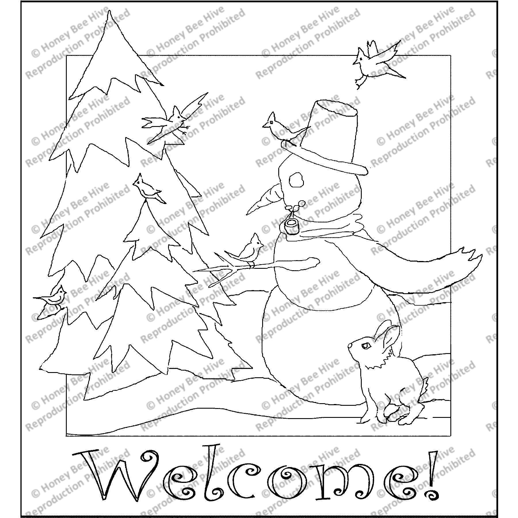 Snowman Welcome, rug hooking pattern