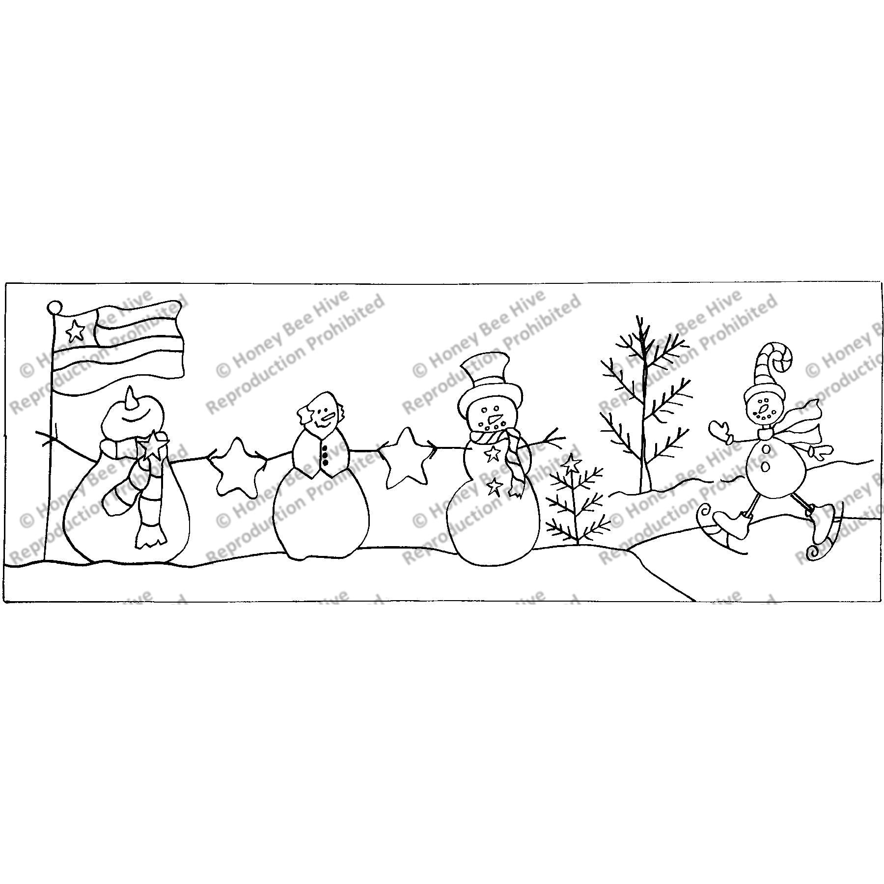 Four Snowmen & Stars, rug hooking pattern