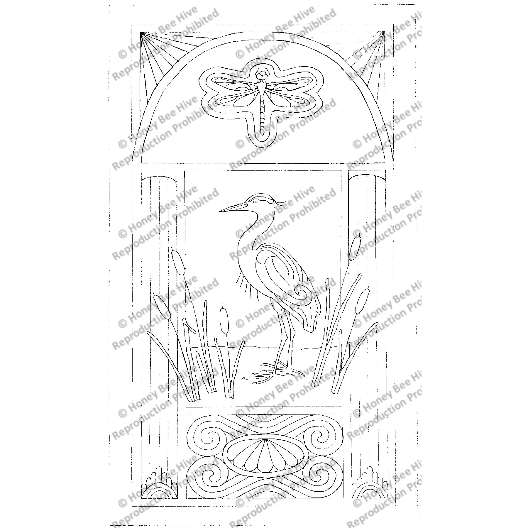 Art Nouveau Heron, rug hooking pattern