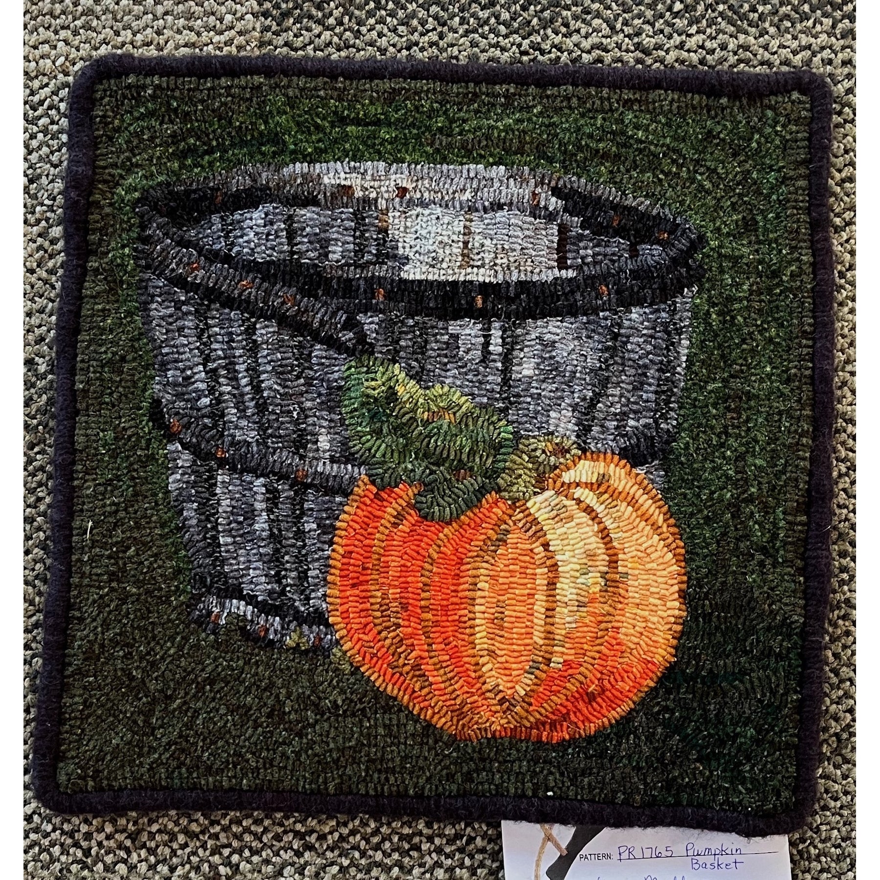 Basket and Pumpkin, rug hooked by Cheryl Perilloux