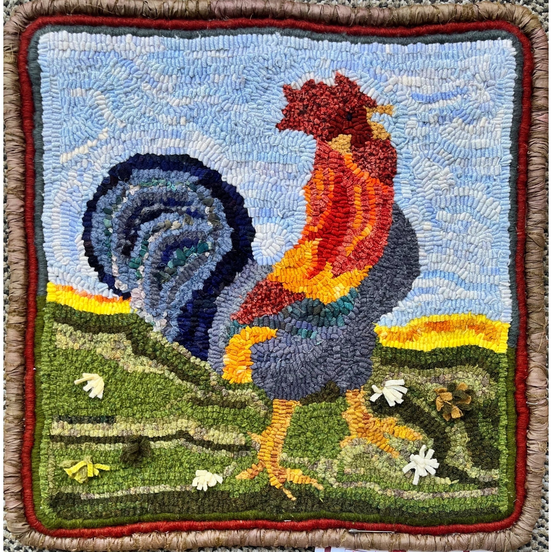 Rooster, rug hooked by Gayle Rojas