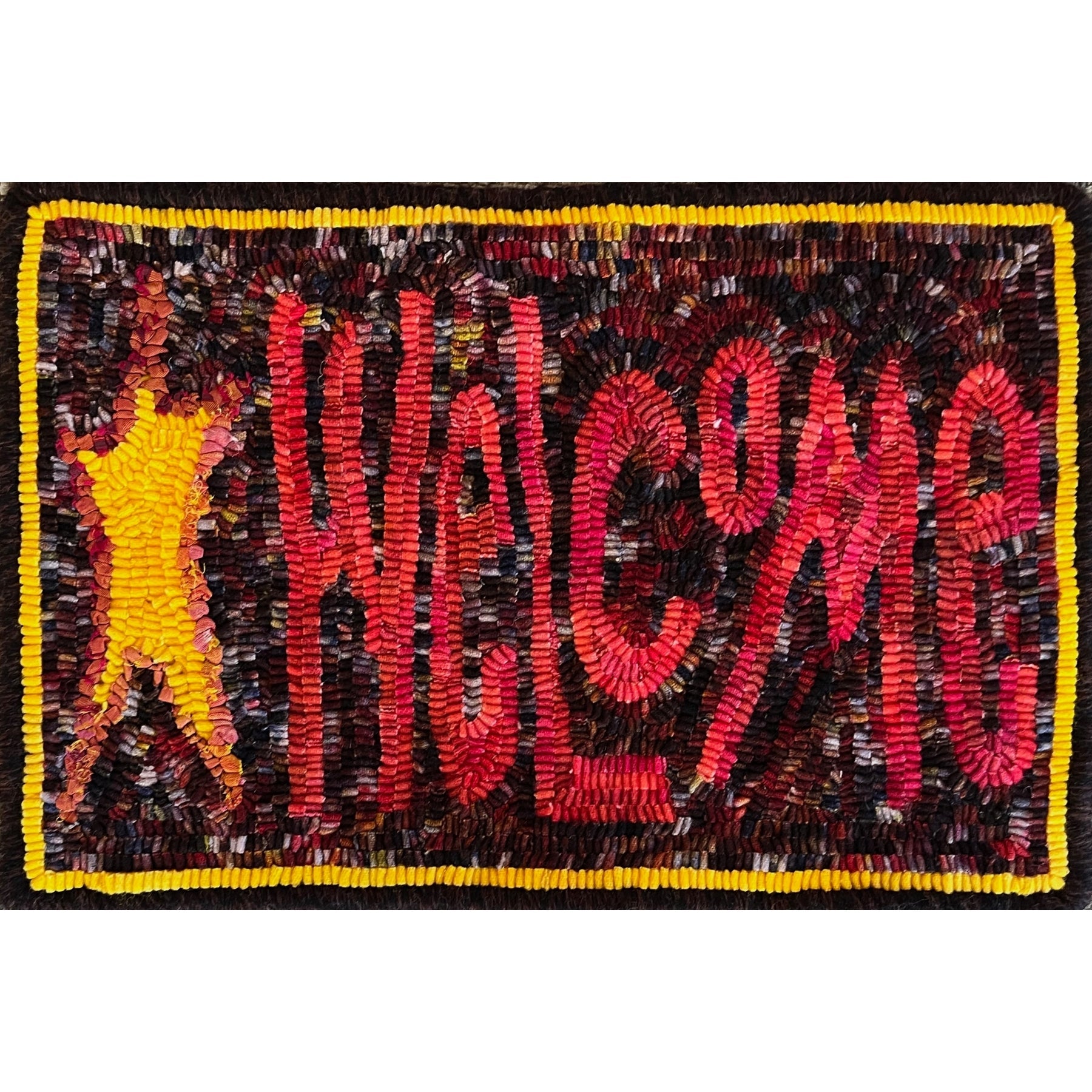 Welcome Sign, rug hooked by Cheryl Perilloux