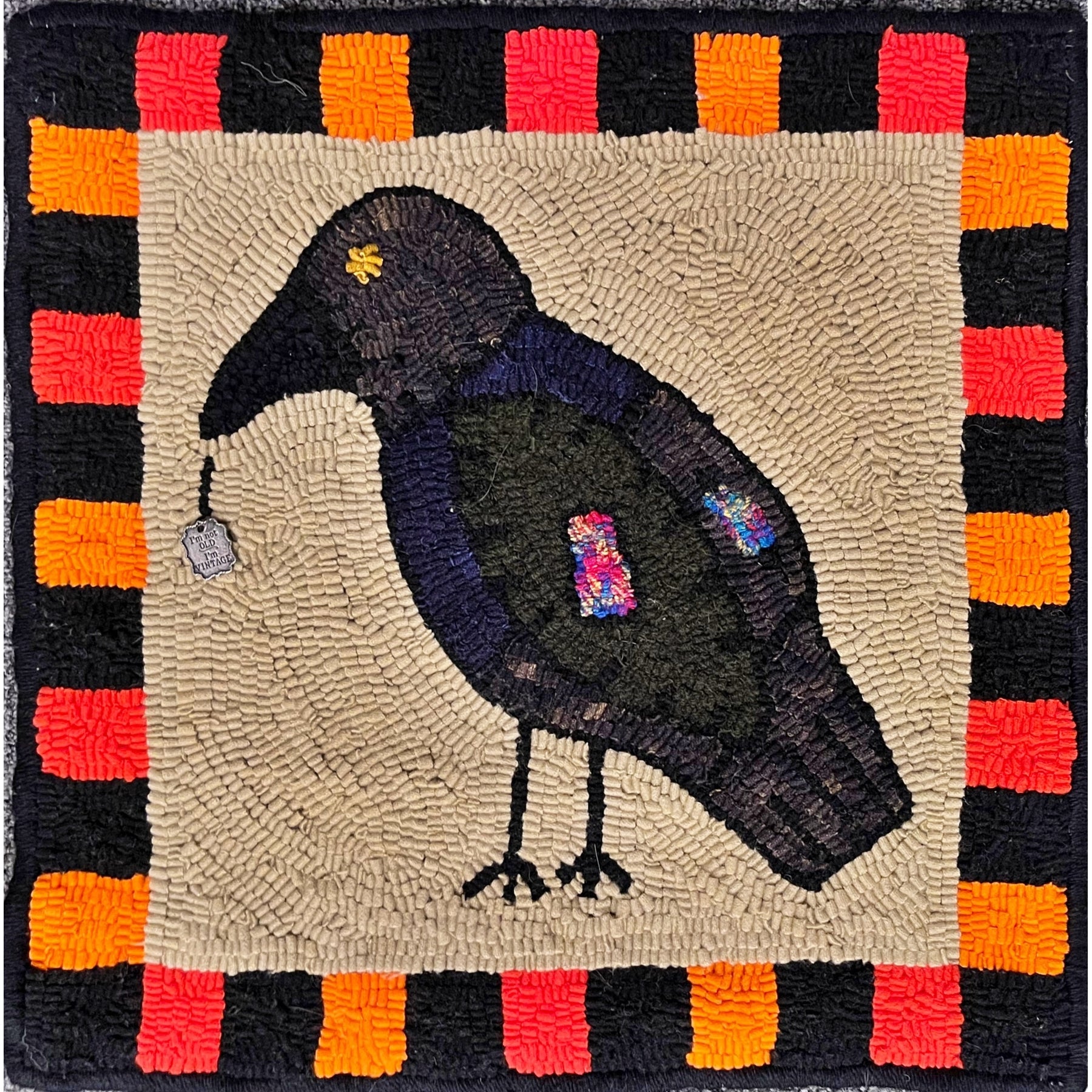 Crow Patch, rug hooked by Judy Peluso