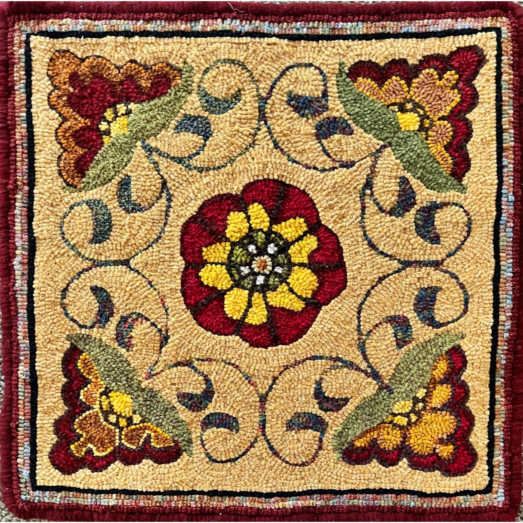 Fireplace, rug hooked by Julie Oles