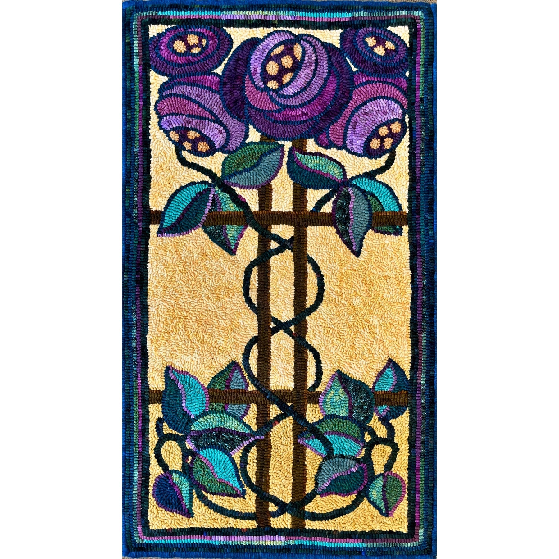 Topiary Nouveau, rug hooked by Brigita Phy