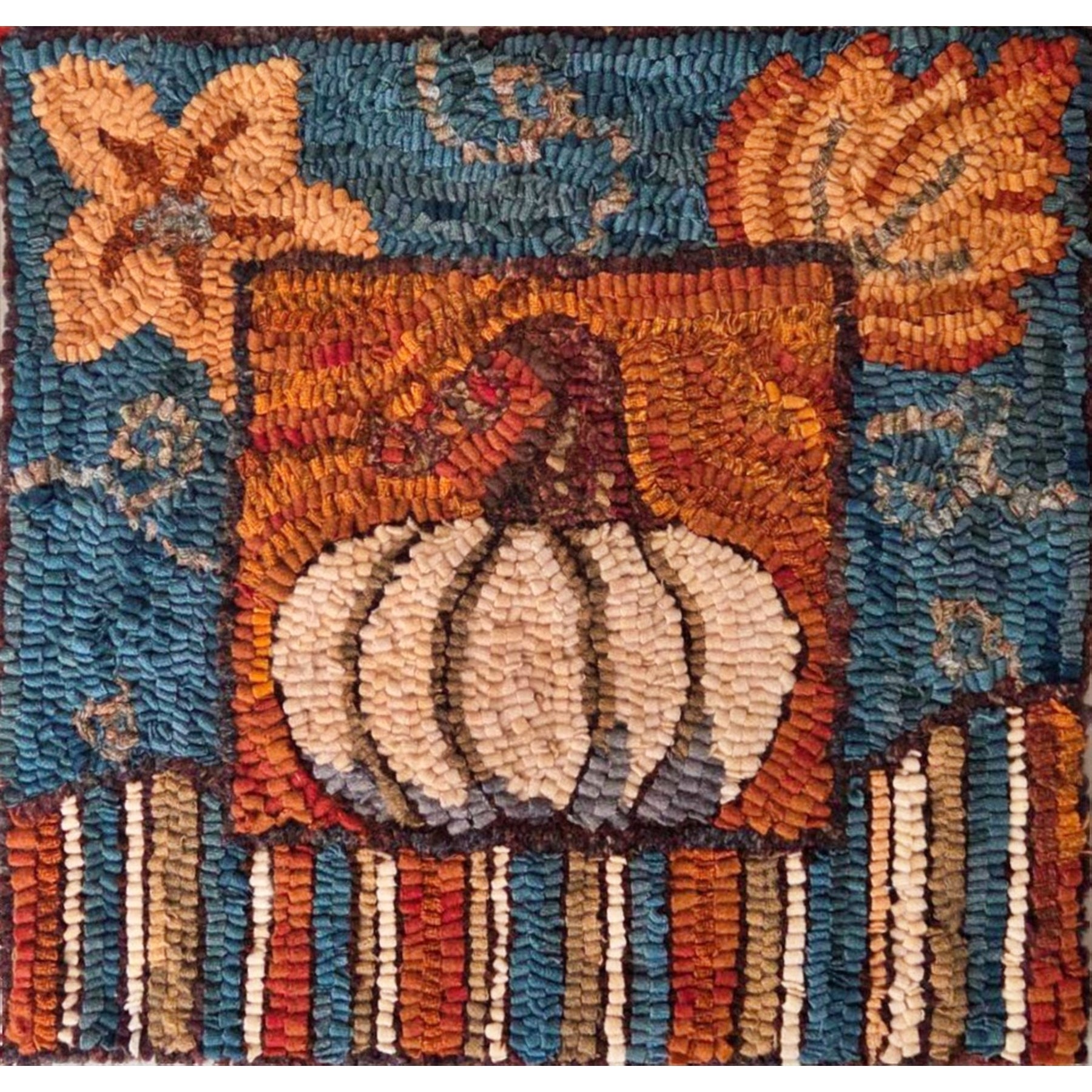 Pumpkin Patch, rug hooked by Kathie Yancey