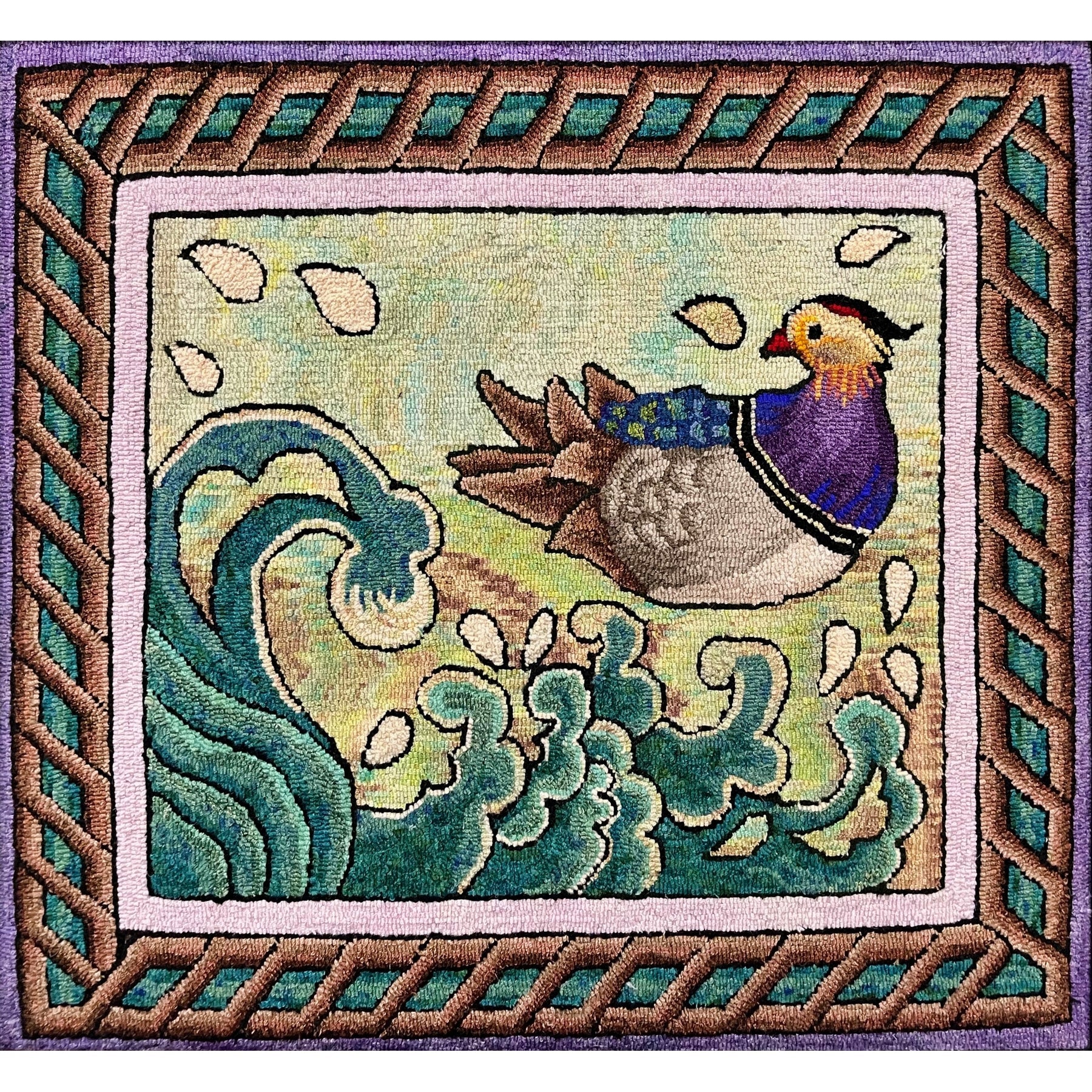 Mandarin Duck, rug hooked by Jane McGown Flynn