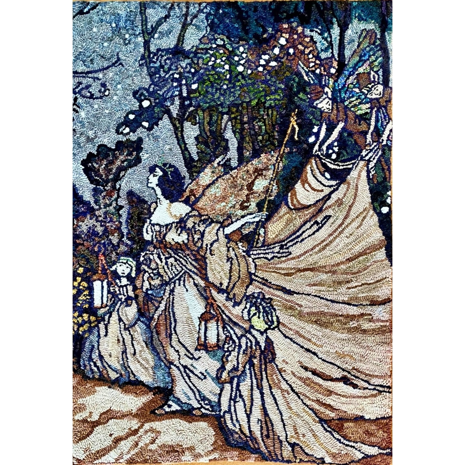 The meeting of Oberon and Titania, Queen of the Fairies, ill. Arthur Rackham, 1905, rug hooked by Juliana Kapusta