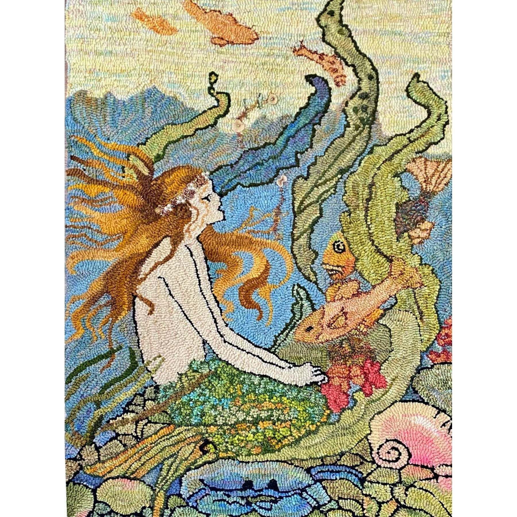 Vintage Mermaid, Ill. Elenore Plaisted Abbott, 1922, rug hooked by Suzanne Sandvik