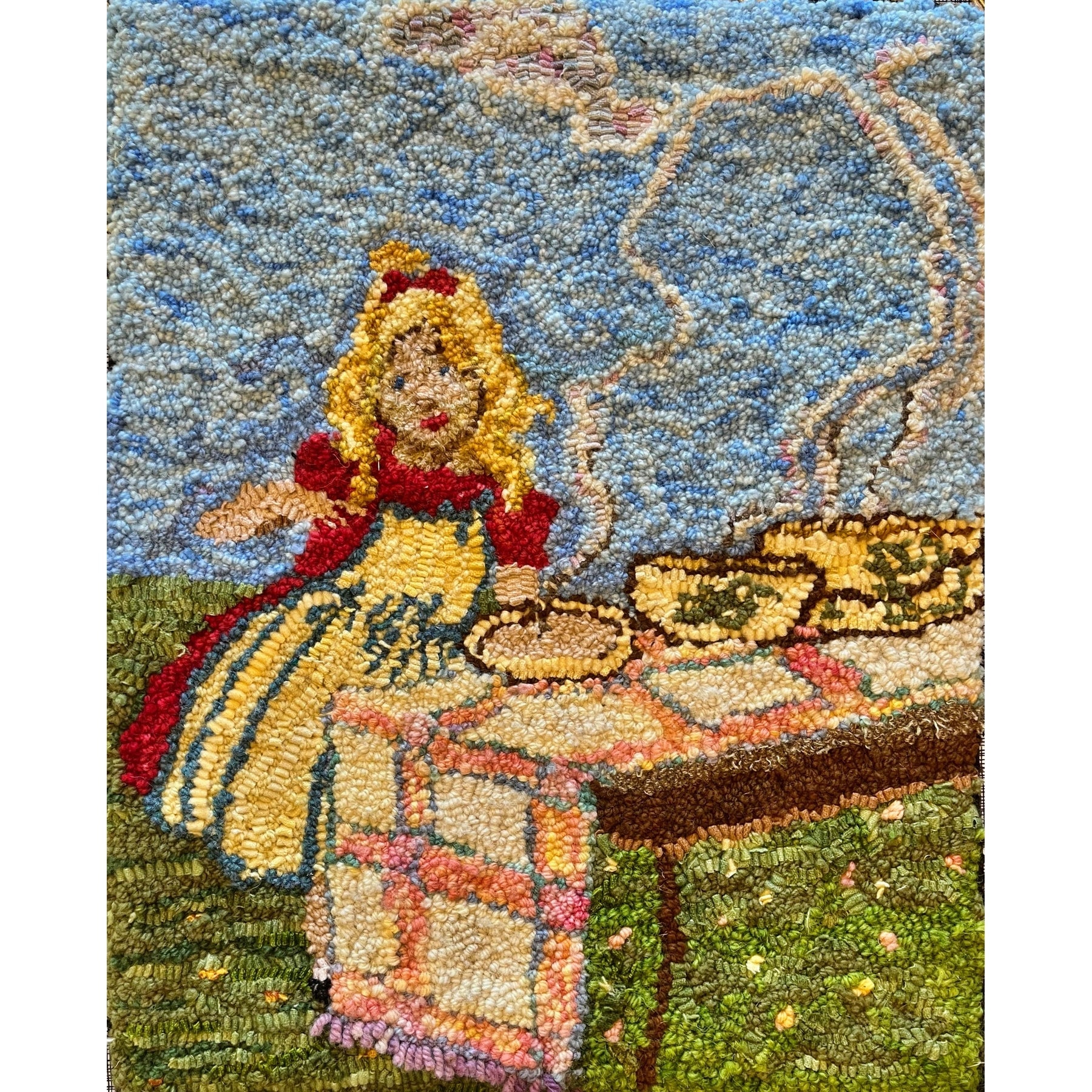 Goldilocks Eating, ill. Margaret Evans Price, 1911, rug hooked by Sherrie Peterson