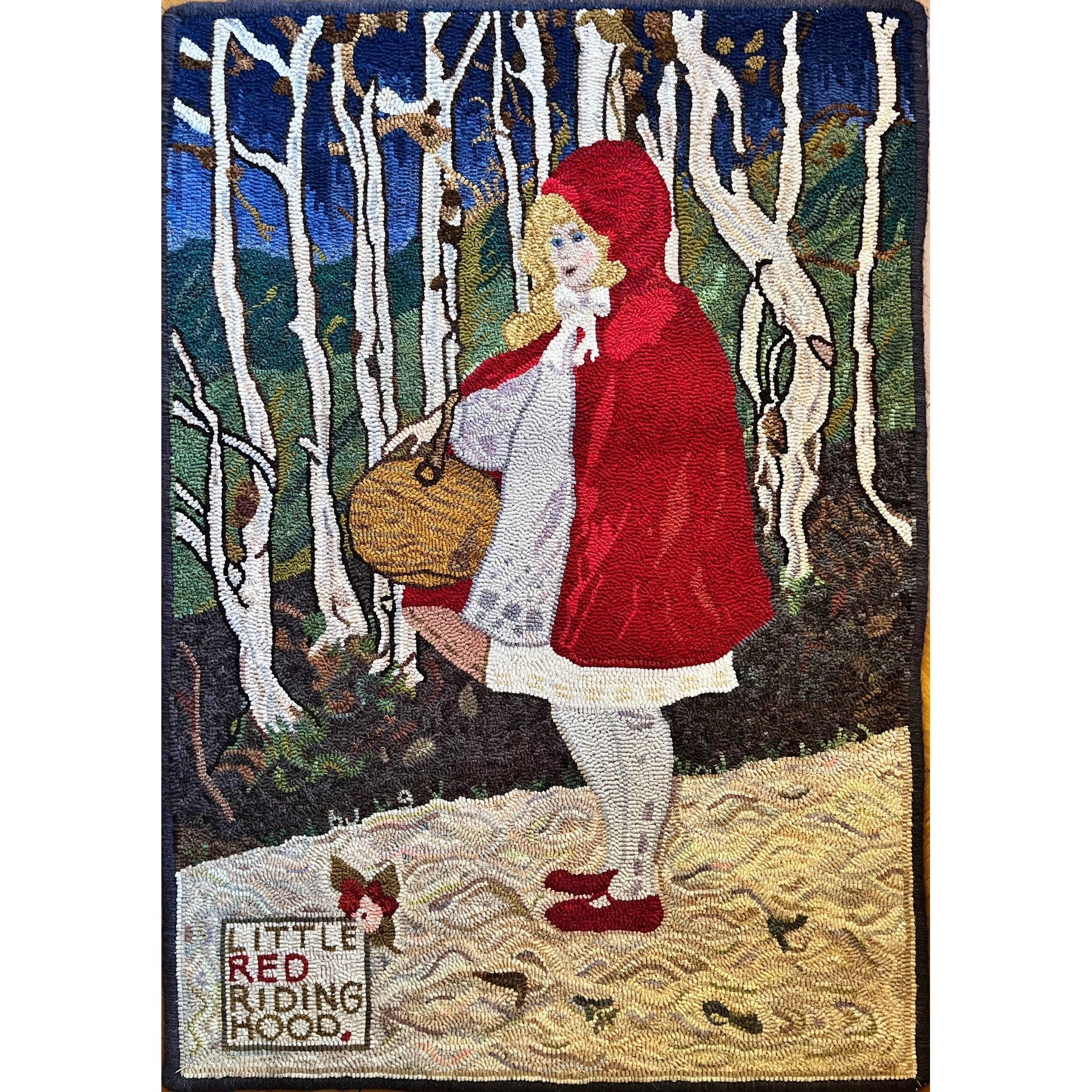 "Little Red Riding Hood," Old French Fairy Tales By Charles Perroult, ill. unkown, 1927, rug hooked by Geidi Grevstad