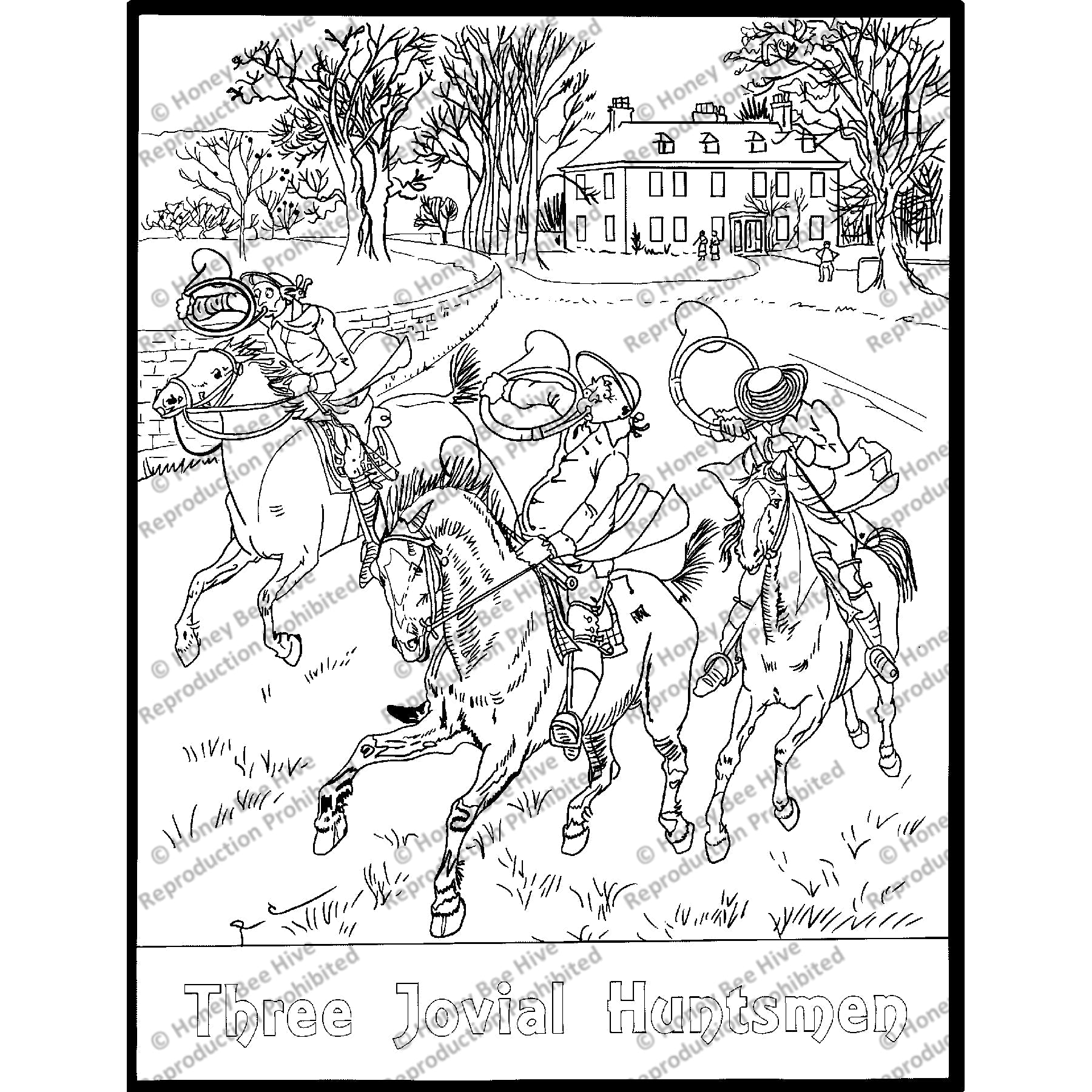 The Three Huntsmen, ill. Rudolph Caldecott, 1880, rug hooking pattern