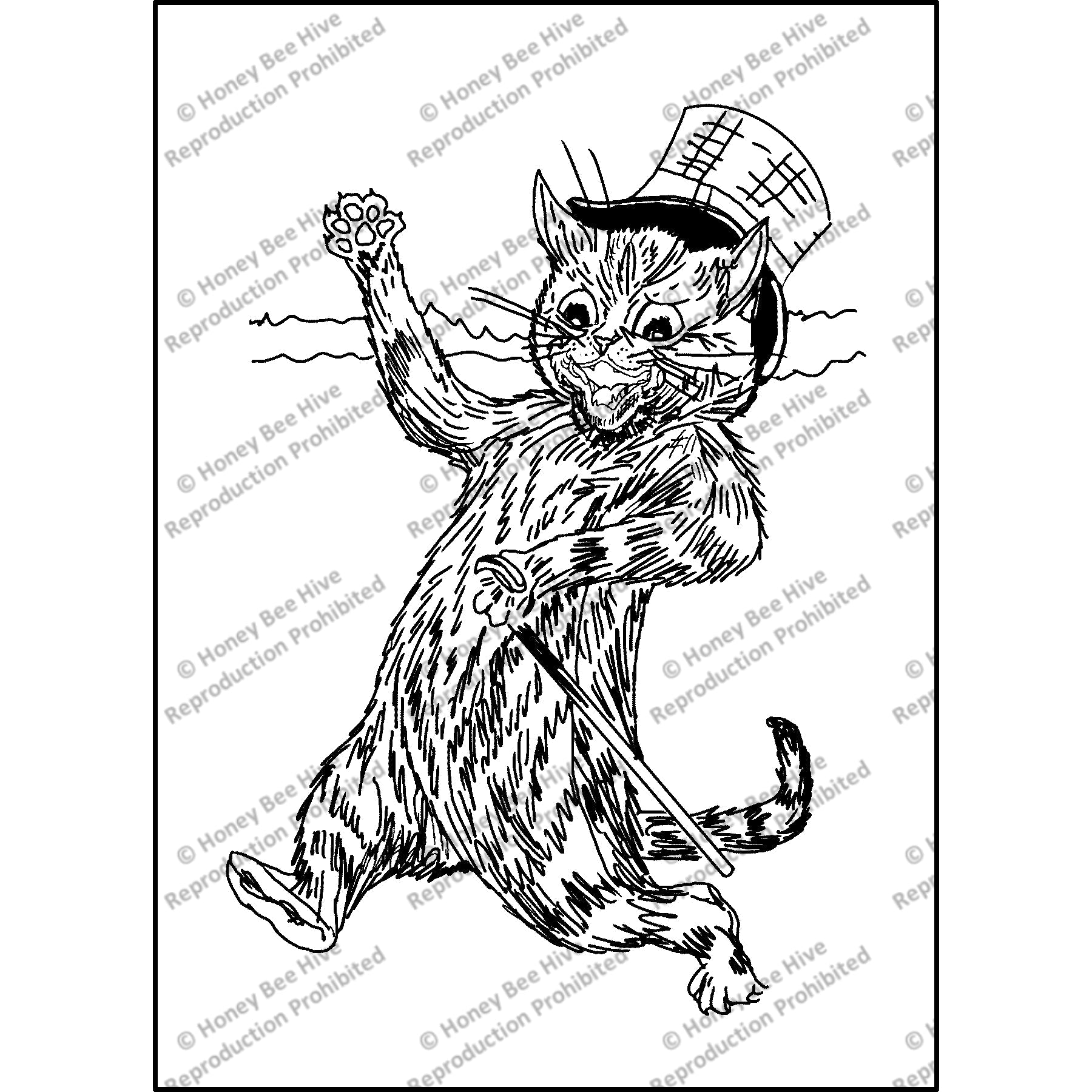 Top Hat Cat by Louis Wain, 1900, rug hooking pattern