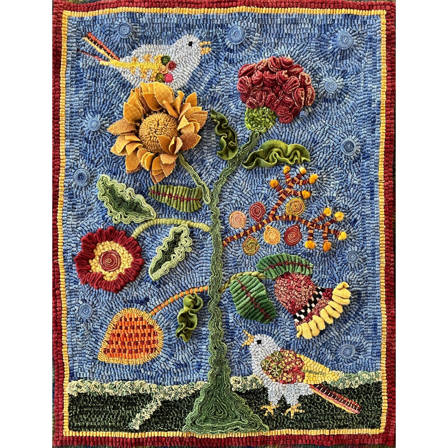 Fanciful Tree of Life, rug hooked by Renee Jalowiec