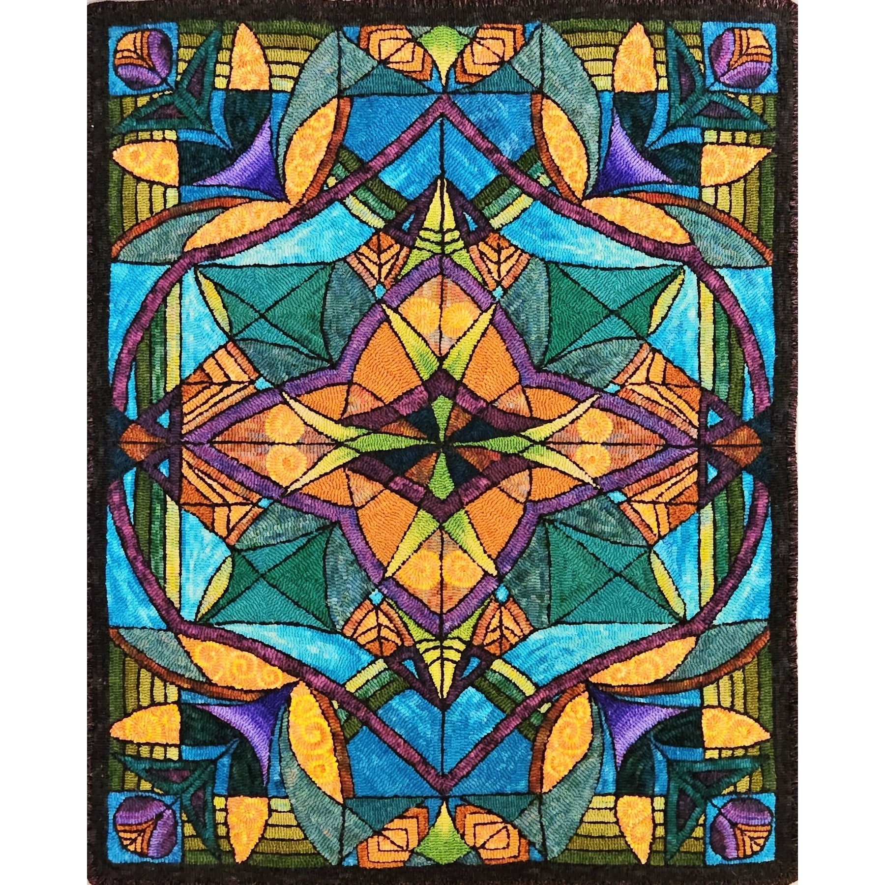 Blooming Lotus, rug hooked by Cyndy Duade