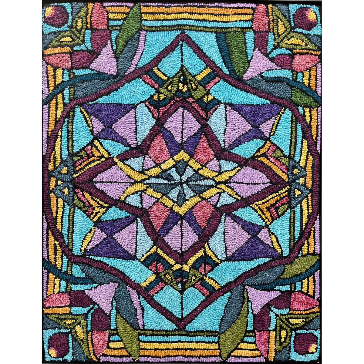 Blooming Lotus, rug hooked by Jessica Ford