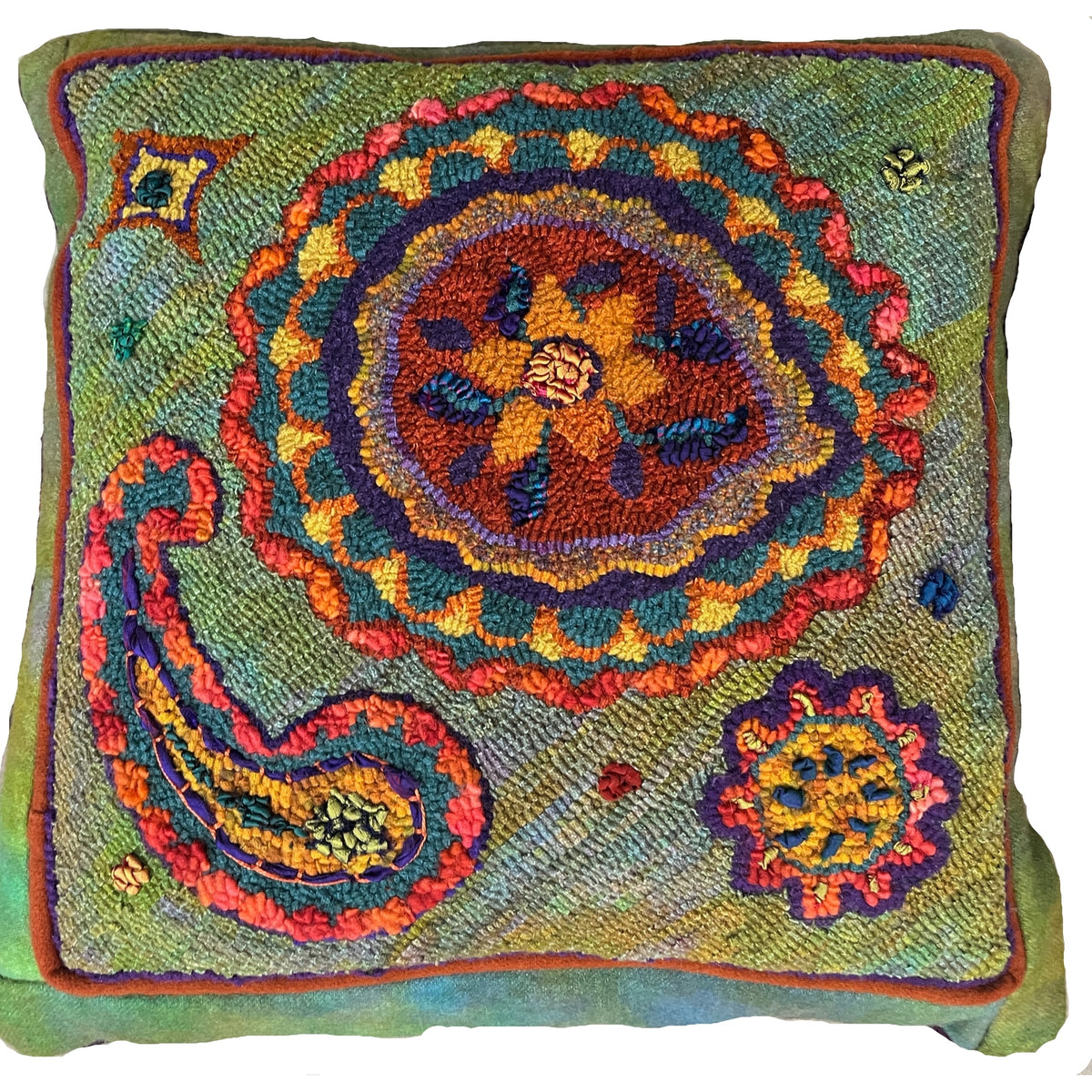 Paisley Pillow, rug hooked by Sandra Brown