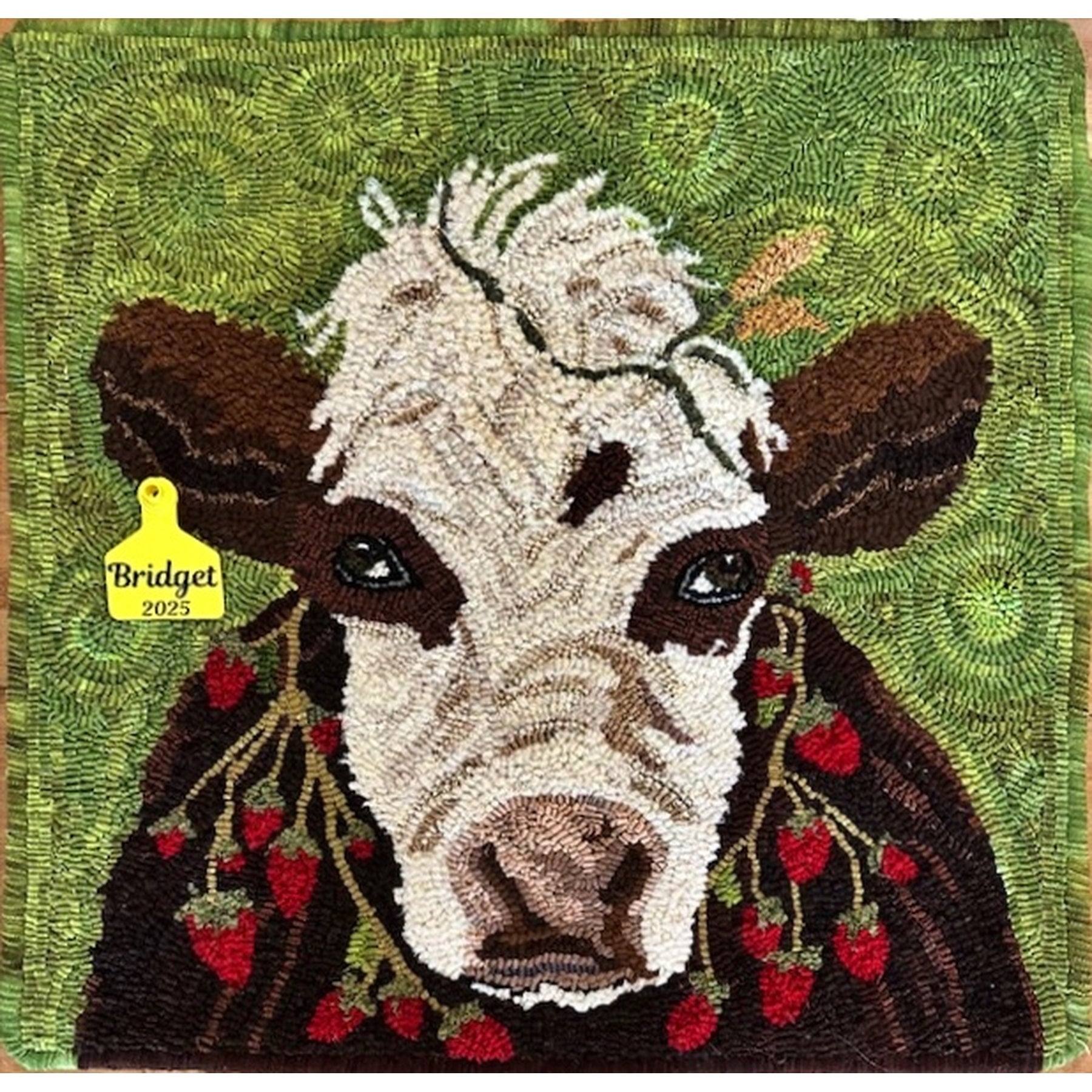 Strawberries + Cream, rug hooked by Rose Hutchins