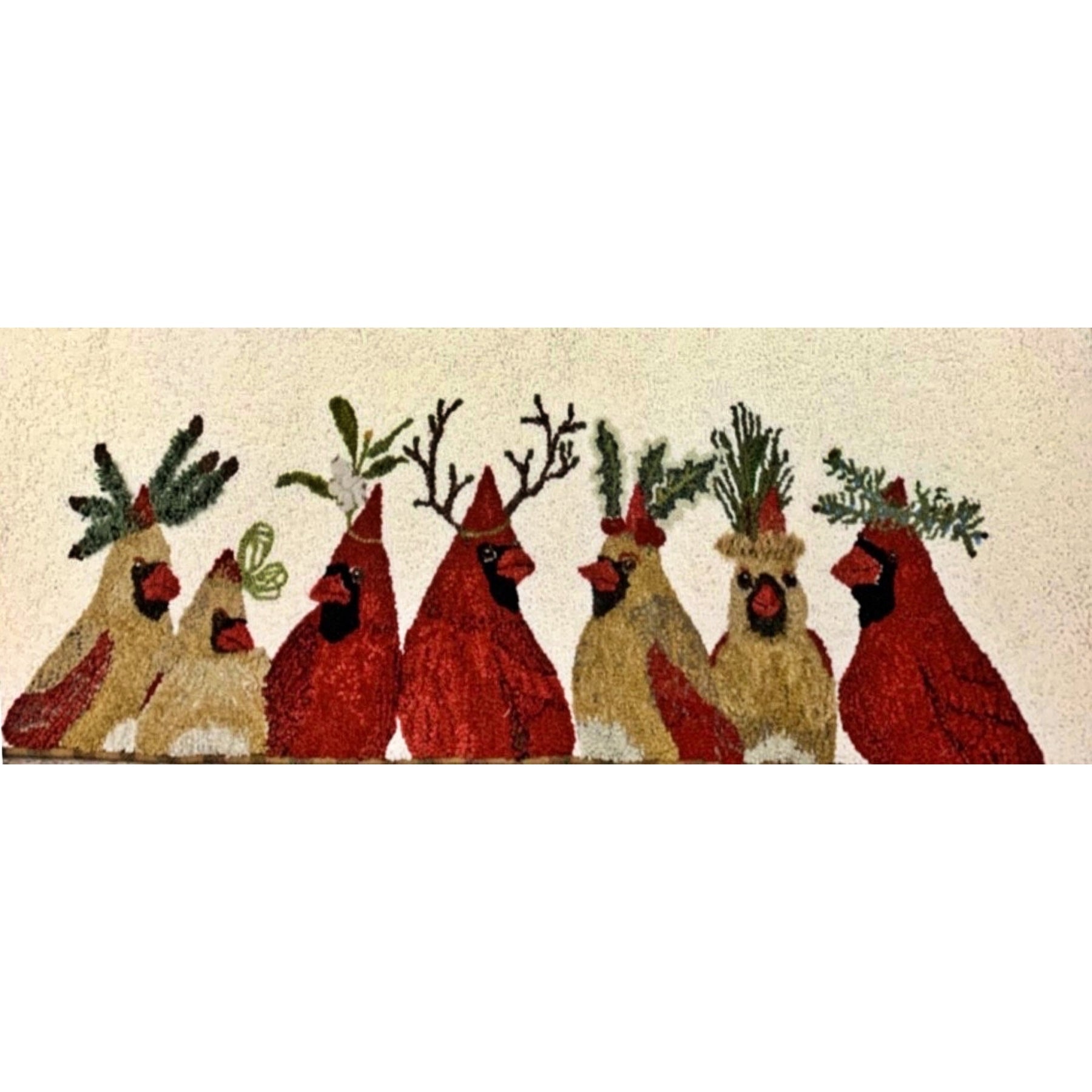 Christmas Cardinals, rug hooked by Unknown