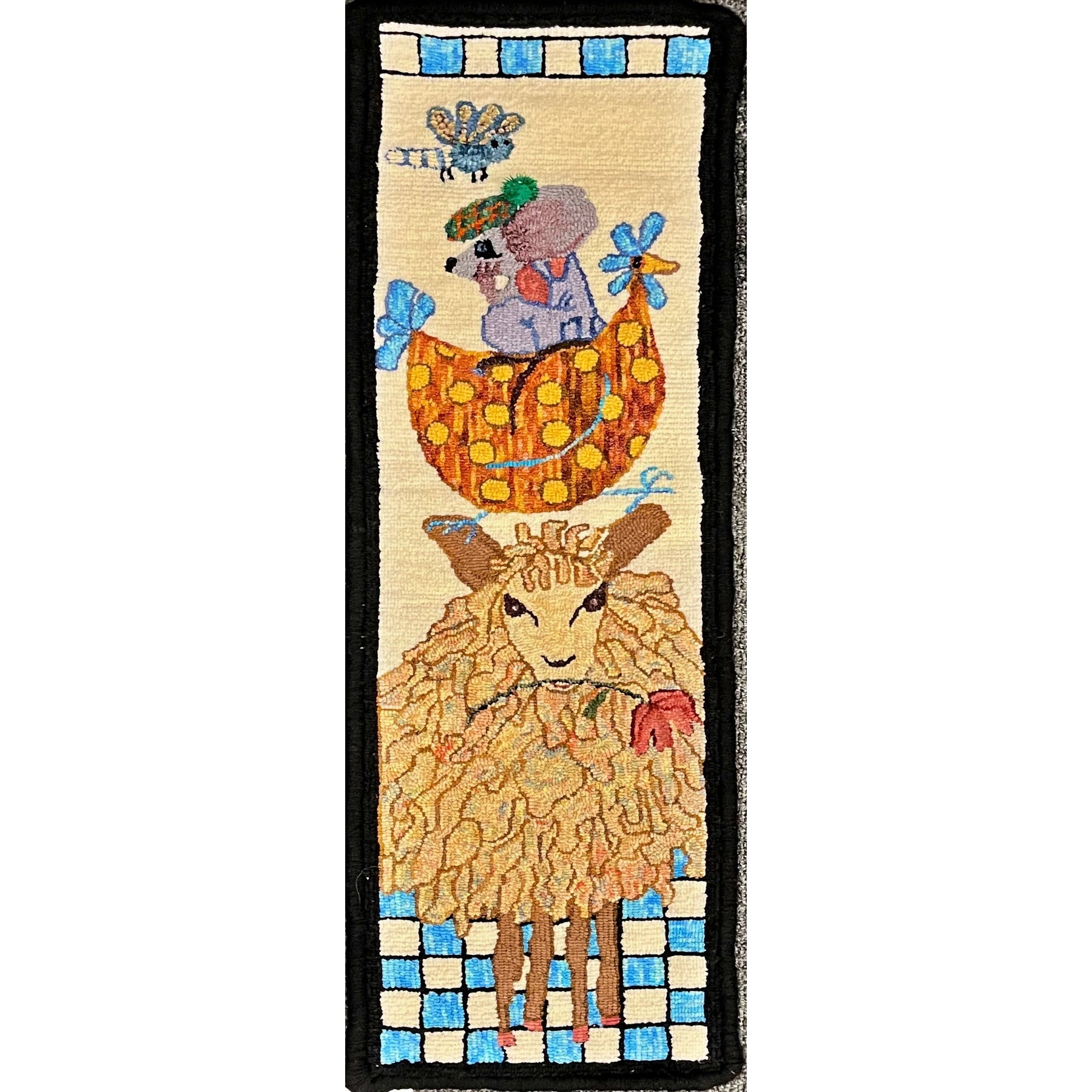 Oh My, rug hooked by Lori Rokusek